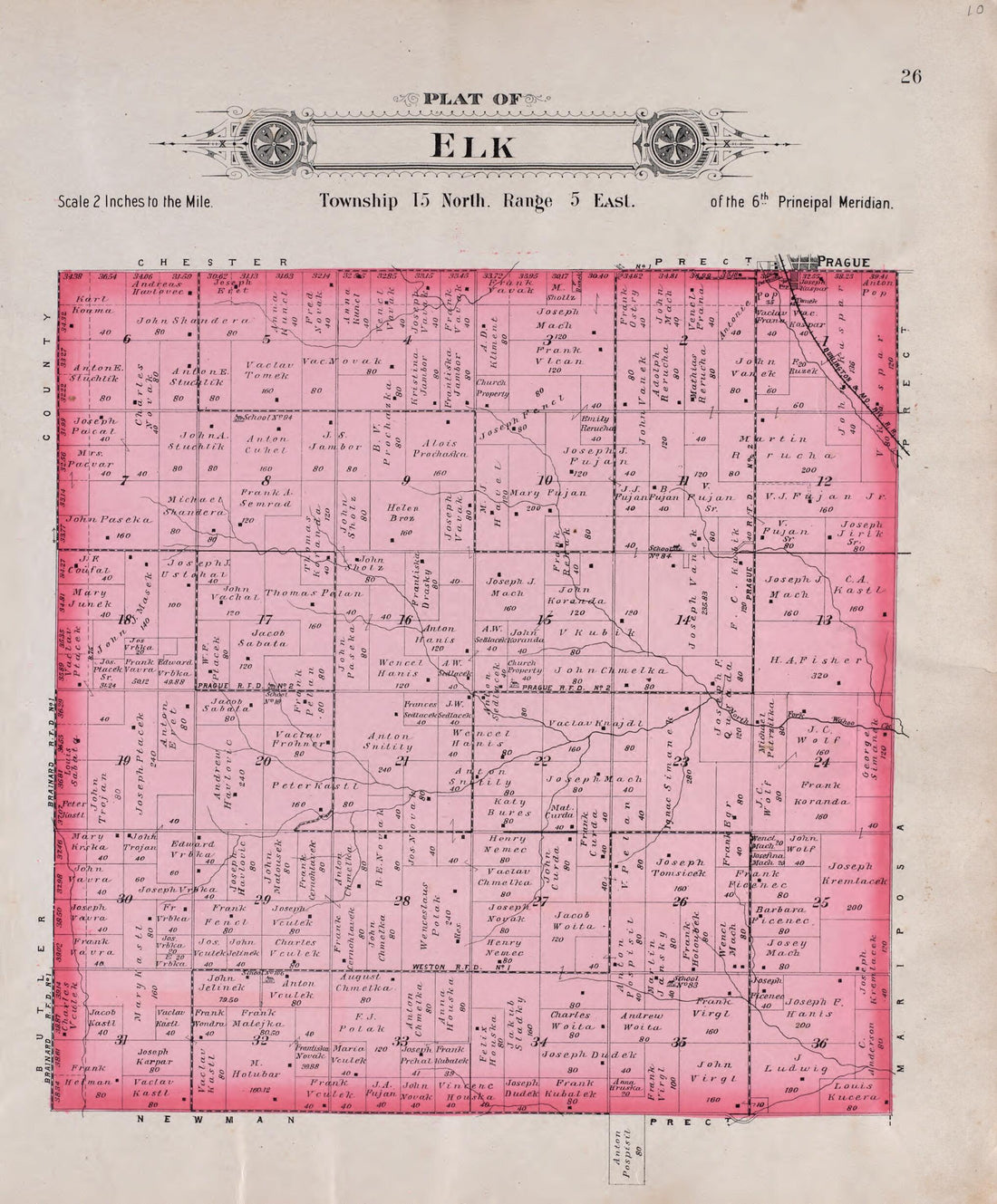 This old map of Elk from Plat Book of Saunders County, Nebraska from 1907 was created by Brown-Scoville Publishing Company in 1907