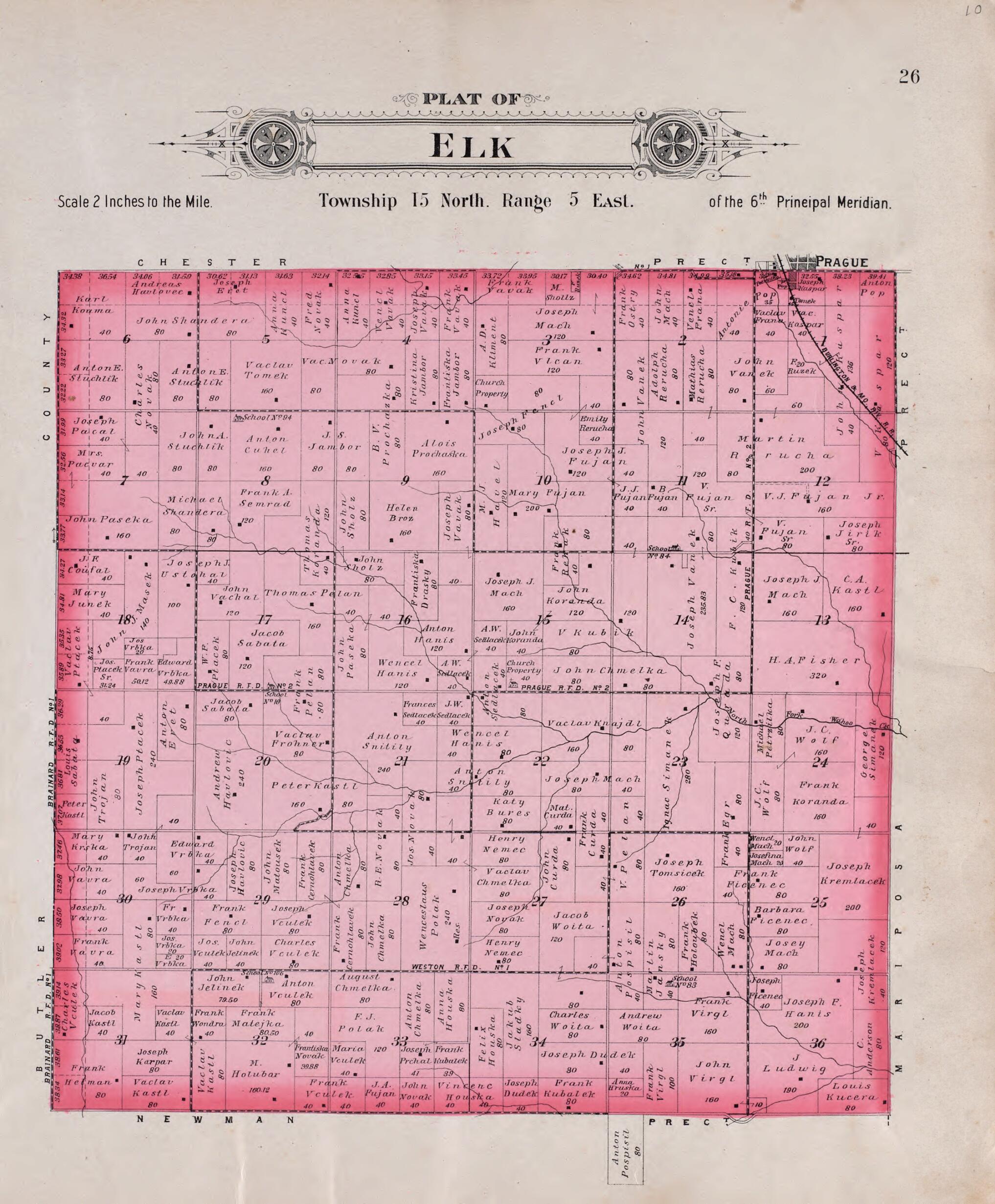 This old map of Elk from Plat Book of Saunders County, Nebraska from 1907 was created by Brown-Scoville Publishing Company in 1907