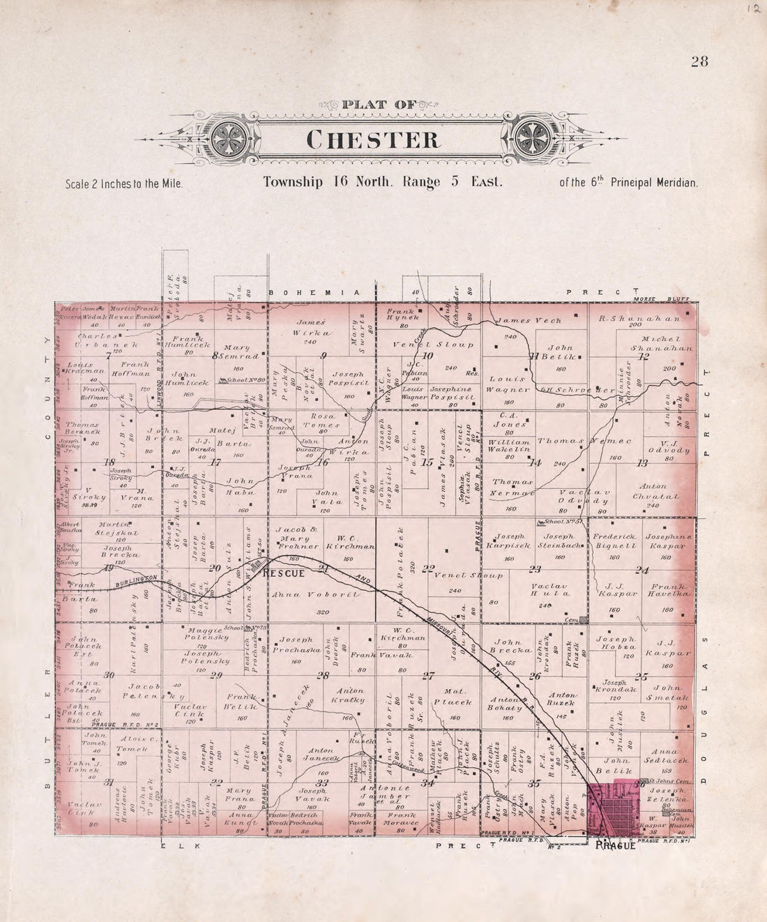 This old map of Chester from Plat Book of Saunders County, Nebraska from 1907 was created by Brown-Scoville Publishing Company in 1907