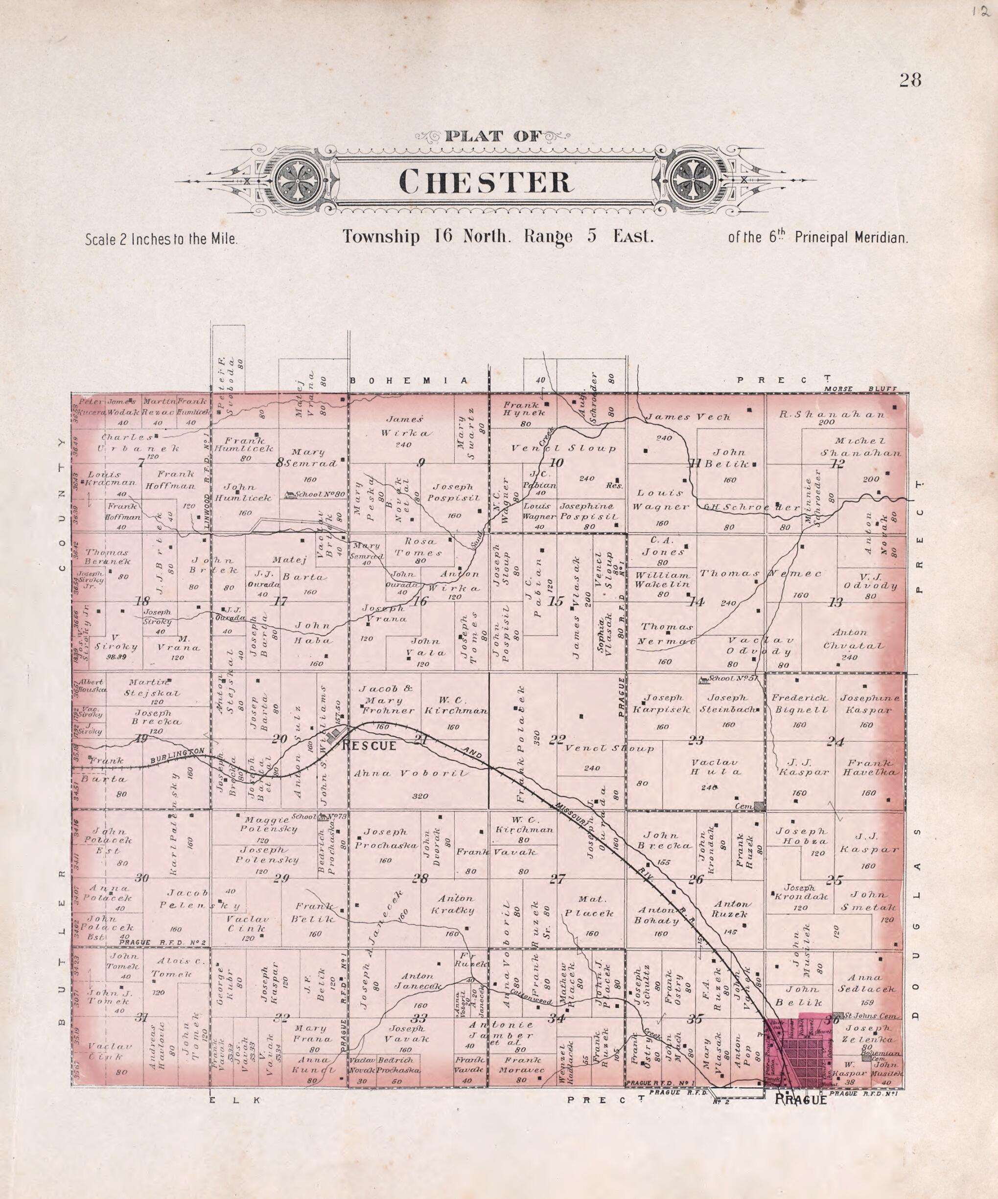 This old map of Chester from Plat Book of Saunders County, Nebraska from 1907 was created by Brown-Scoville Publishing Company in 1907