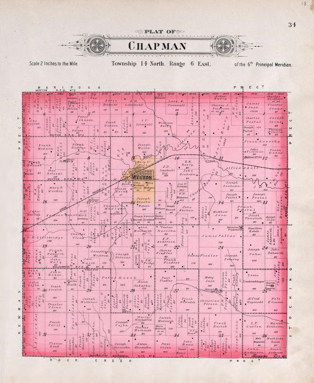 This old map of Chapman from Plat Book of Saunders County, Nebraska from 1907 was created by Brown-Scoville Publishing Company in 1907
