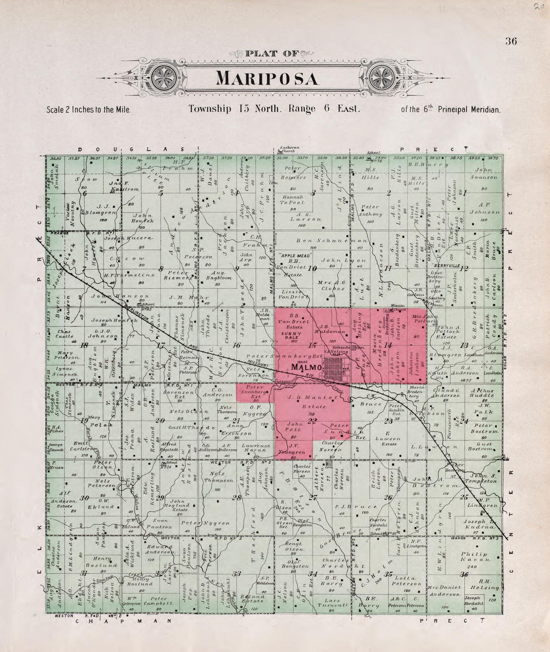 This old map of Mariposa from Plat Book of Saunders County, Nebraska from 1907 was created by Brown-Scoville Publishing Company in 1907