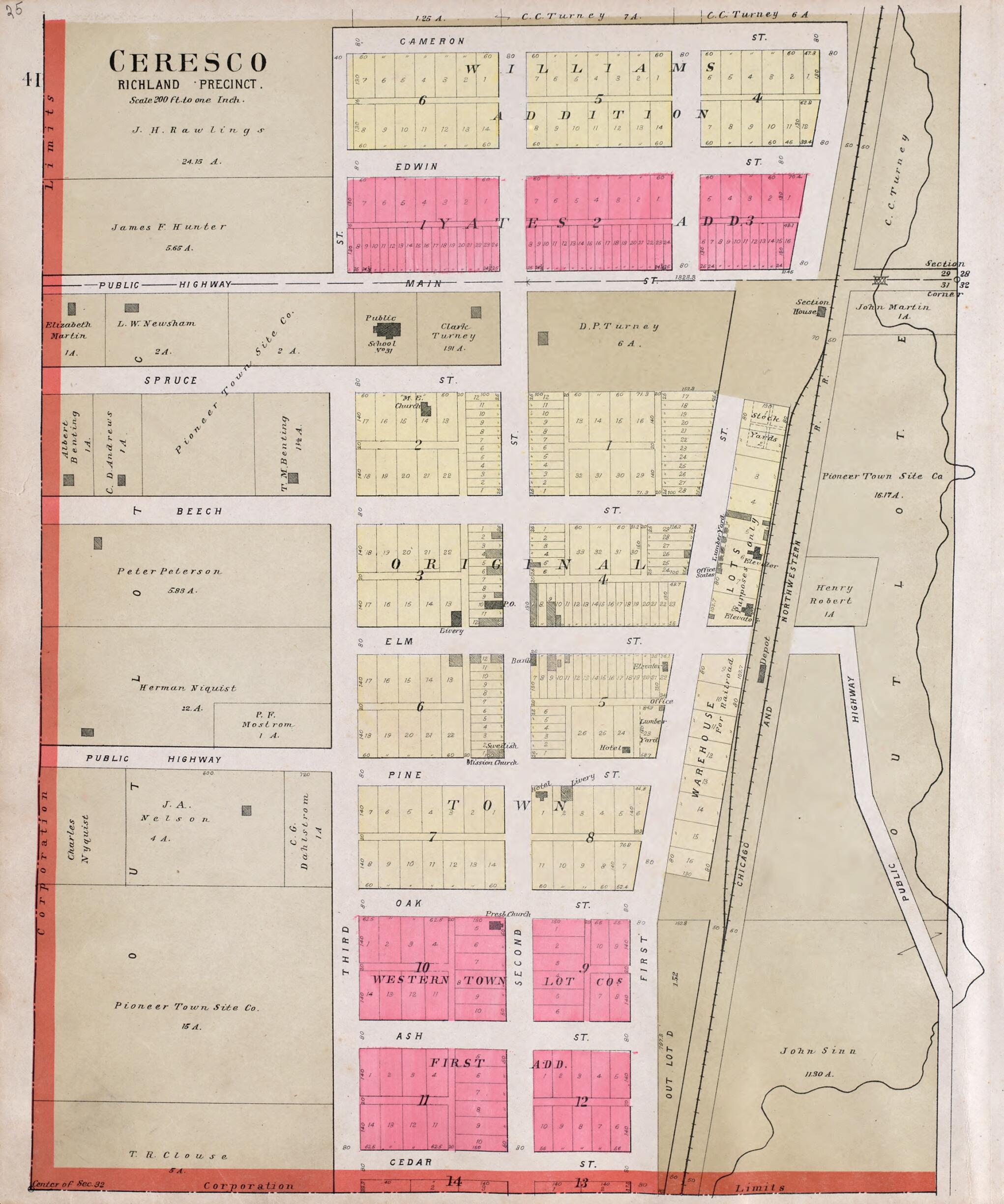 This old map of Ceresco from Plat Book of Saunders County, Nebraska from 1907 was created by Brown-Scoville Publishing Company in 1907