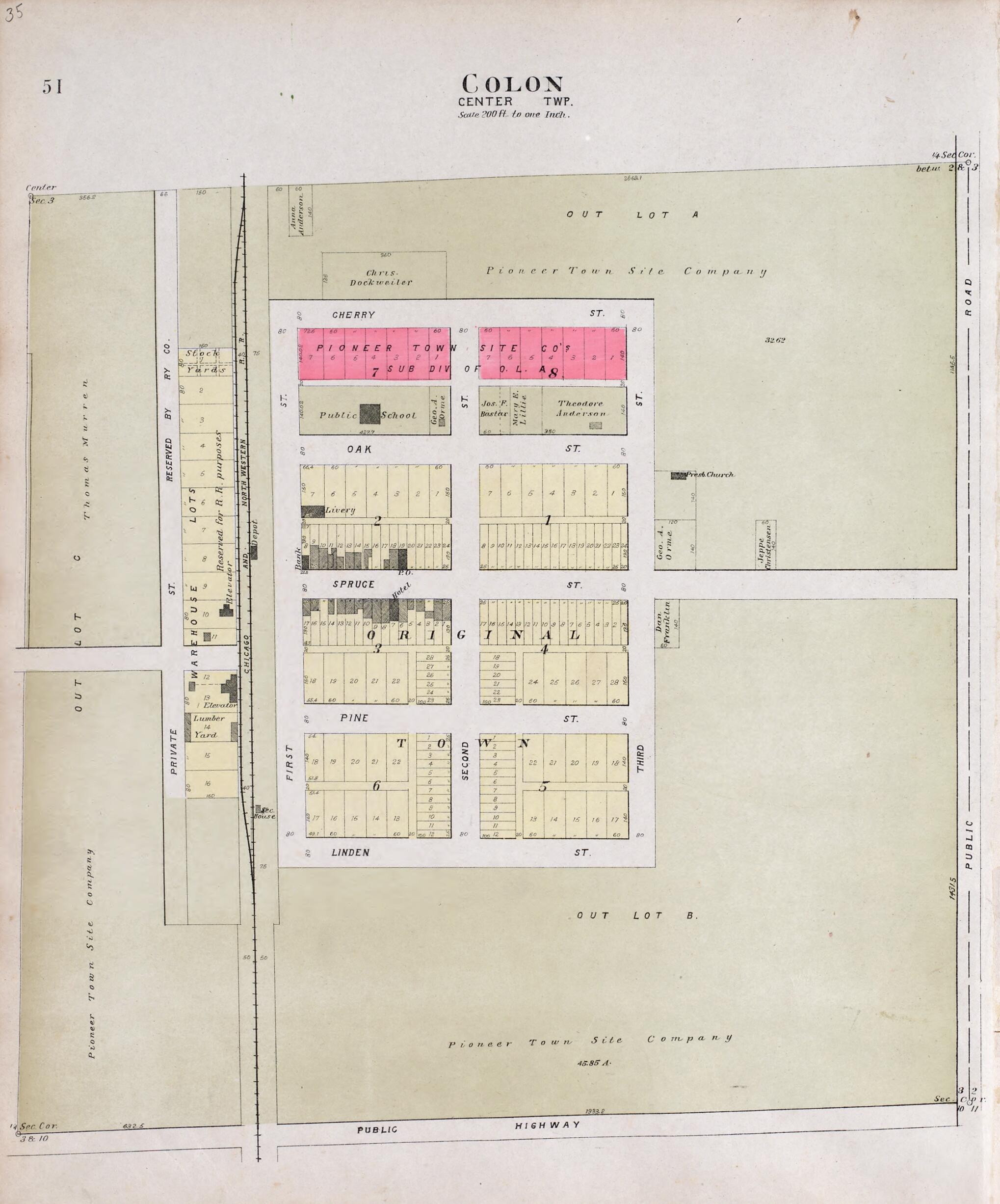 This old map of Colon from Plat Book of Saunders County, Nebraska from 1907 was created by Brown-Scoville Publishing Company in 1907