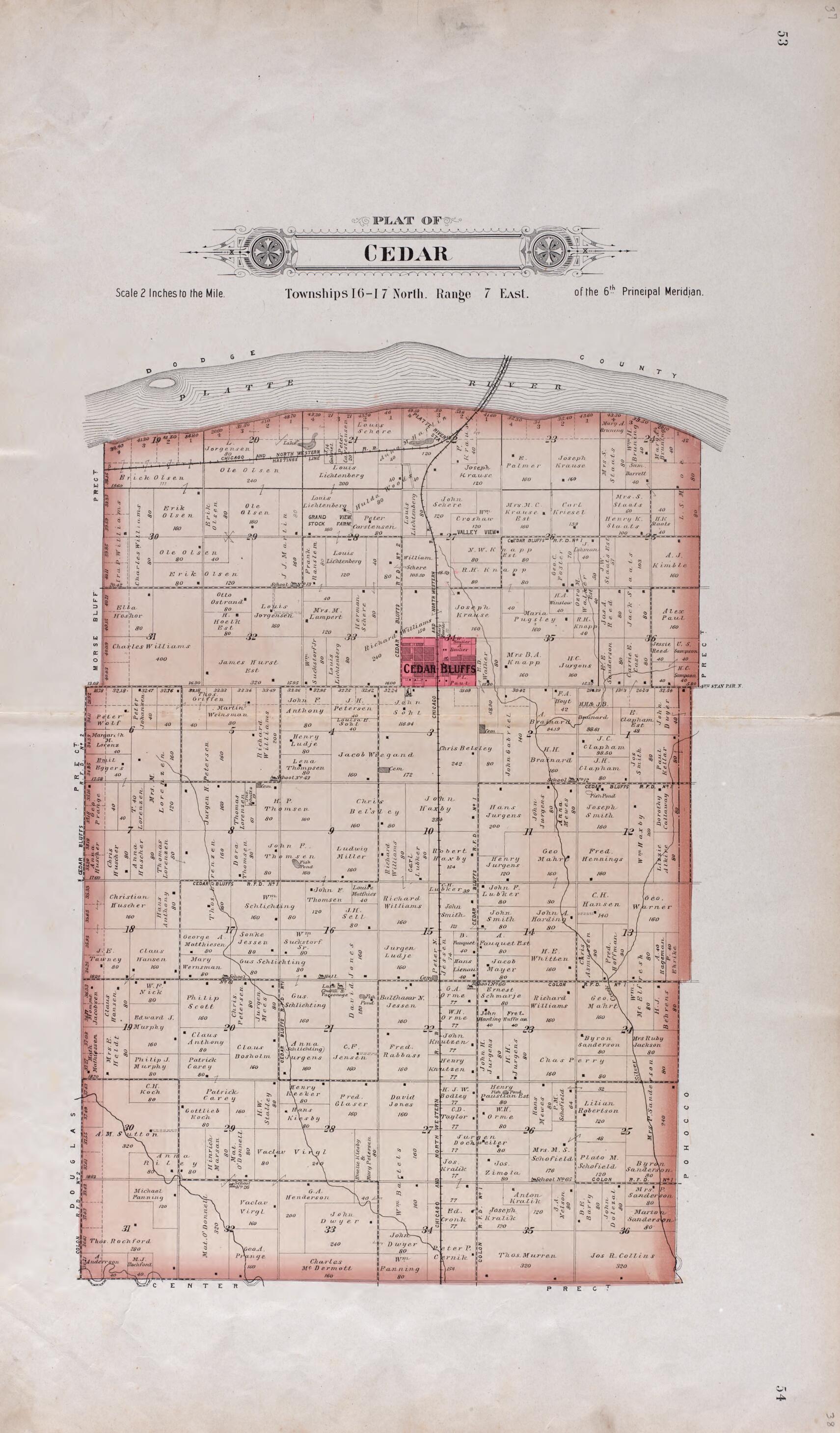 This old map of Cedar from Plat Book of Saunders County, Nebraska from 1907 was created by Brown-Scoville Publishing Company in 1907