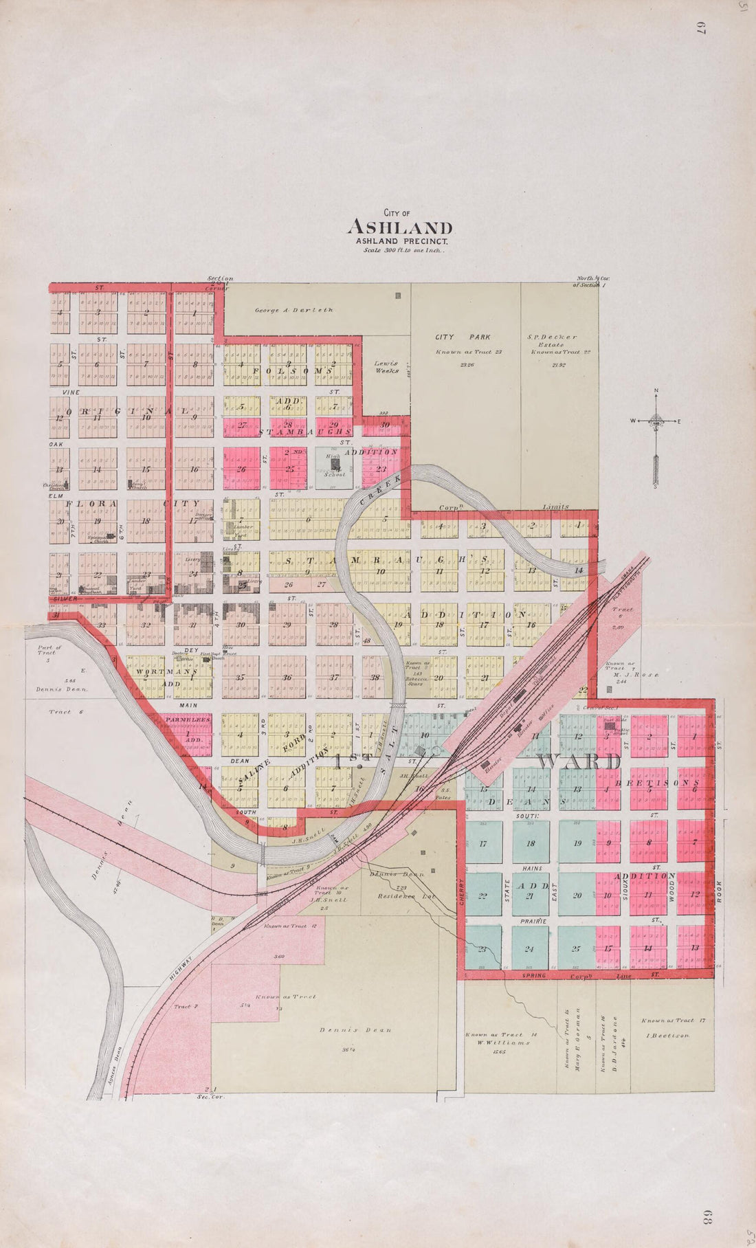 This old map of City of Ashland from Plat Book of Saunders County, Nebraska from 1907 was created by Brown-Scoville Publishing Company in 1907