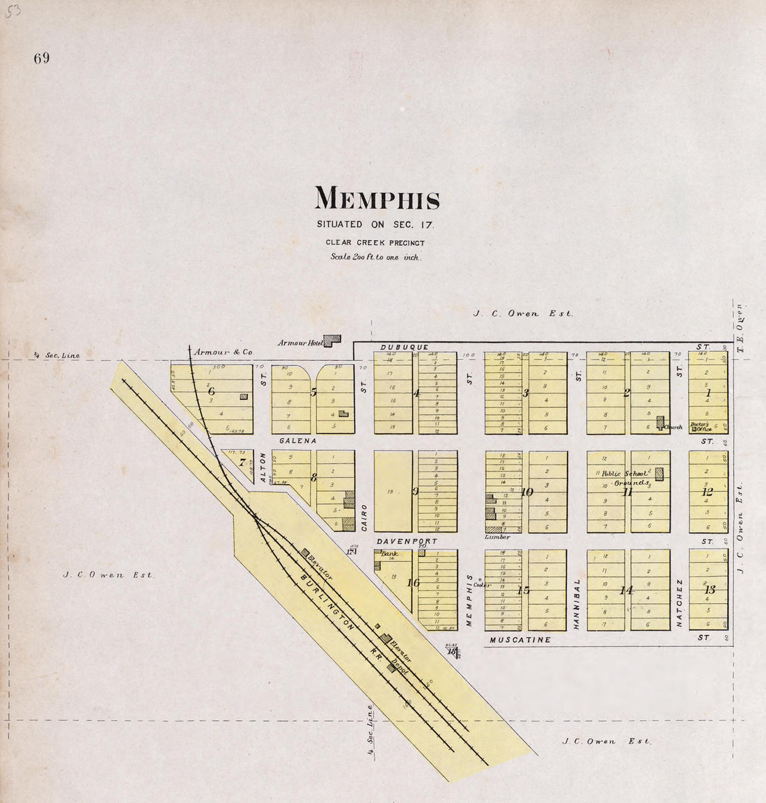 This old map of Memphis from Plat Book of Saunders County, Nebraska from 1907 was created by Brown-Scoville Publishing Company in 1907