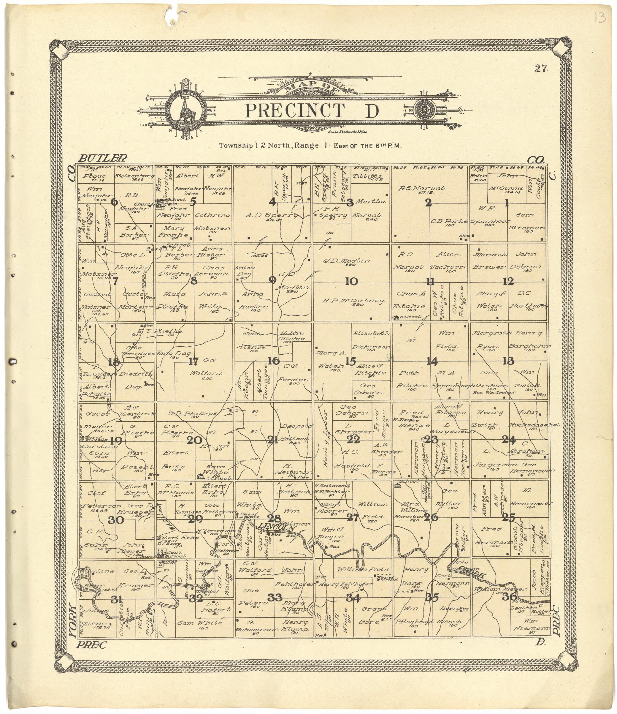 This old map of Map of Precinct D from Standard Atlas of Seward County, Nebraska from 1908 was created by Alden Publishing Co in 1908