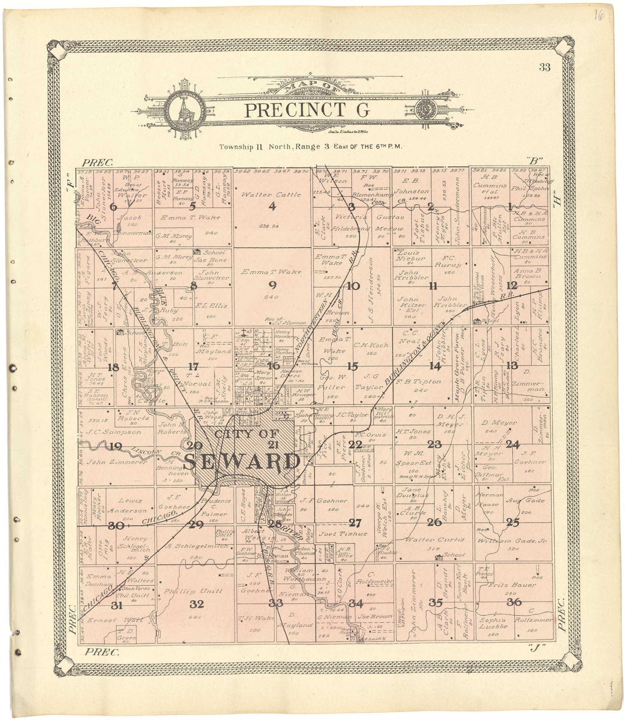 This old map of Map of Precinct G from Standard Atlas of Seward County, Nebraska from 1908 was created by Alden Publishing Co in 1908