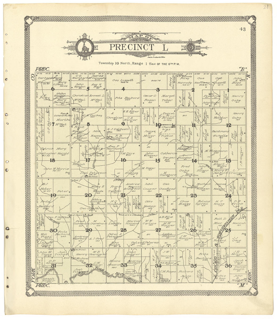 This old map of Map of Precinct L from Standard Atlas of Seward County, Nebraska from 1908 was created by Alden Publishing Co in 1908