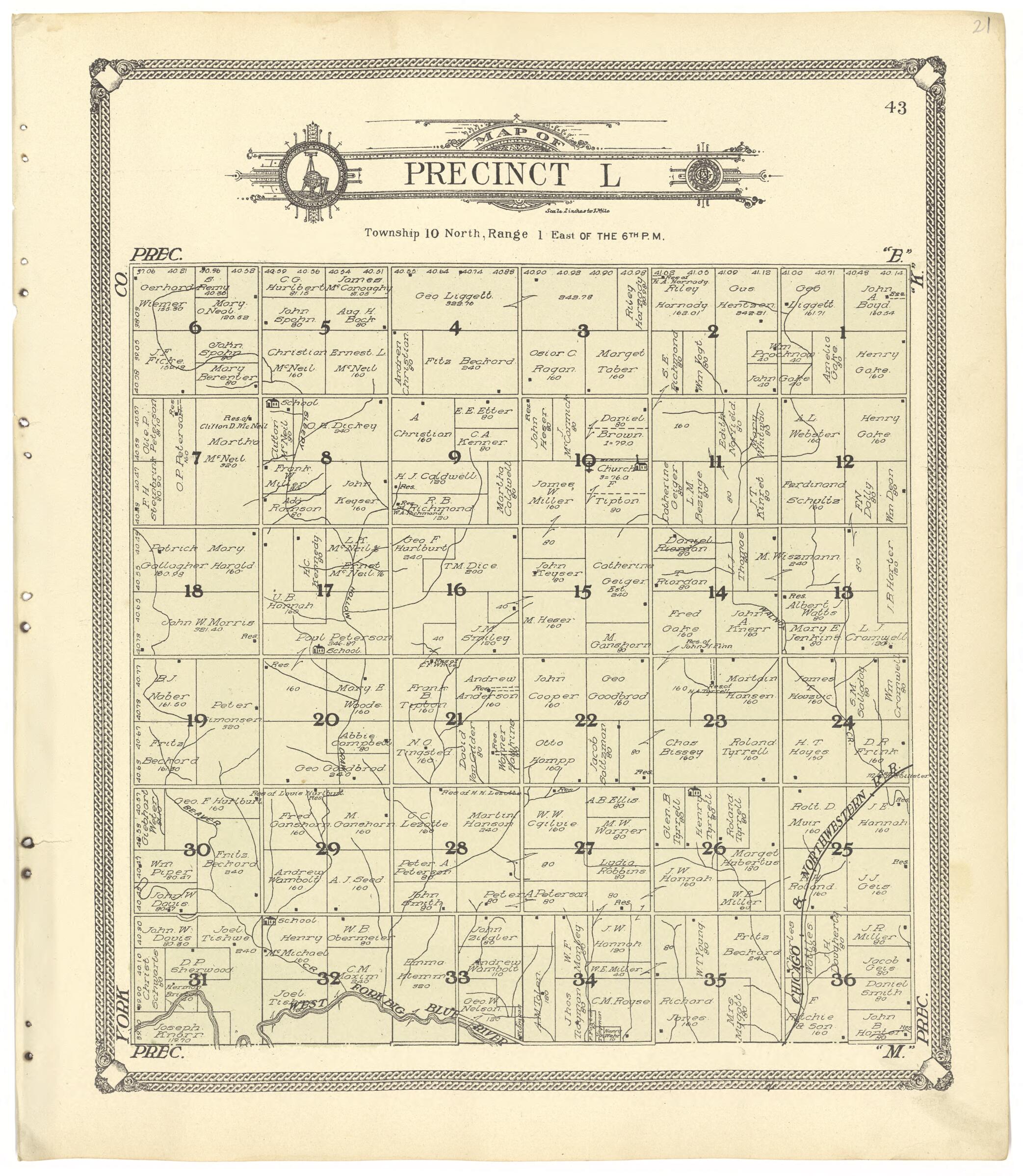 This old map of Map of Precinct L from Standard Atlas of Seward County, Nebraska from 1908 was created by Alden Publishing Co in 1908