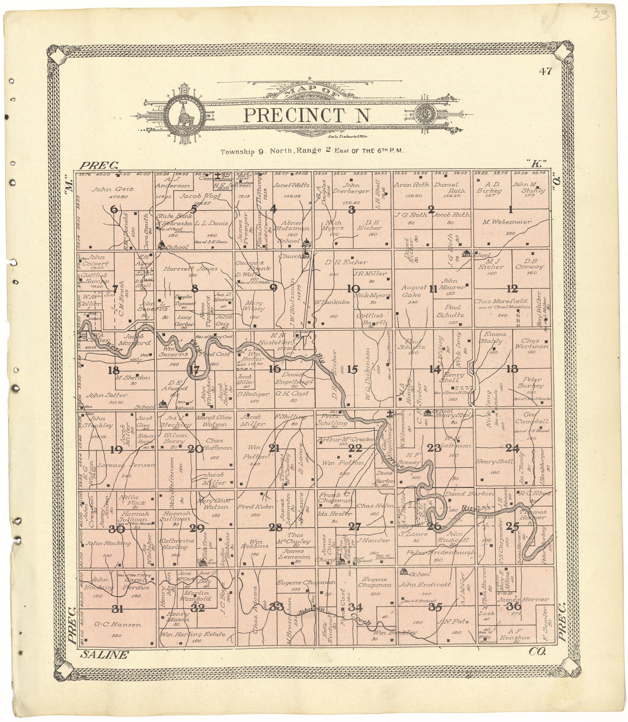 This old map of Map of Precinct N from Standard Atlas of Seward County, Nebraska from 1908 was created by Alden Publishing Co in 1908