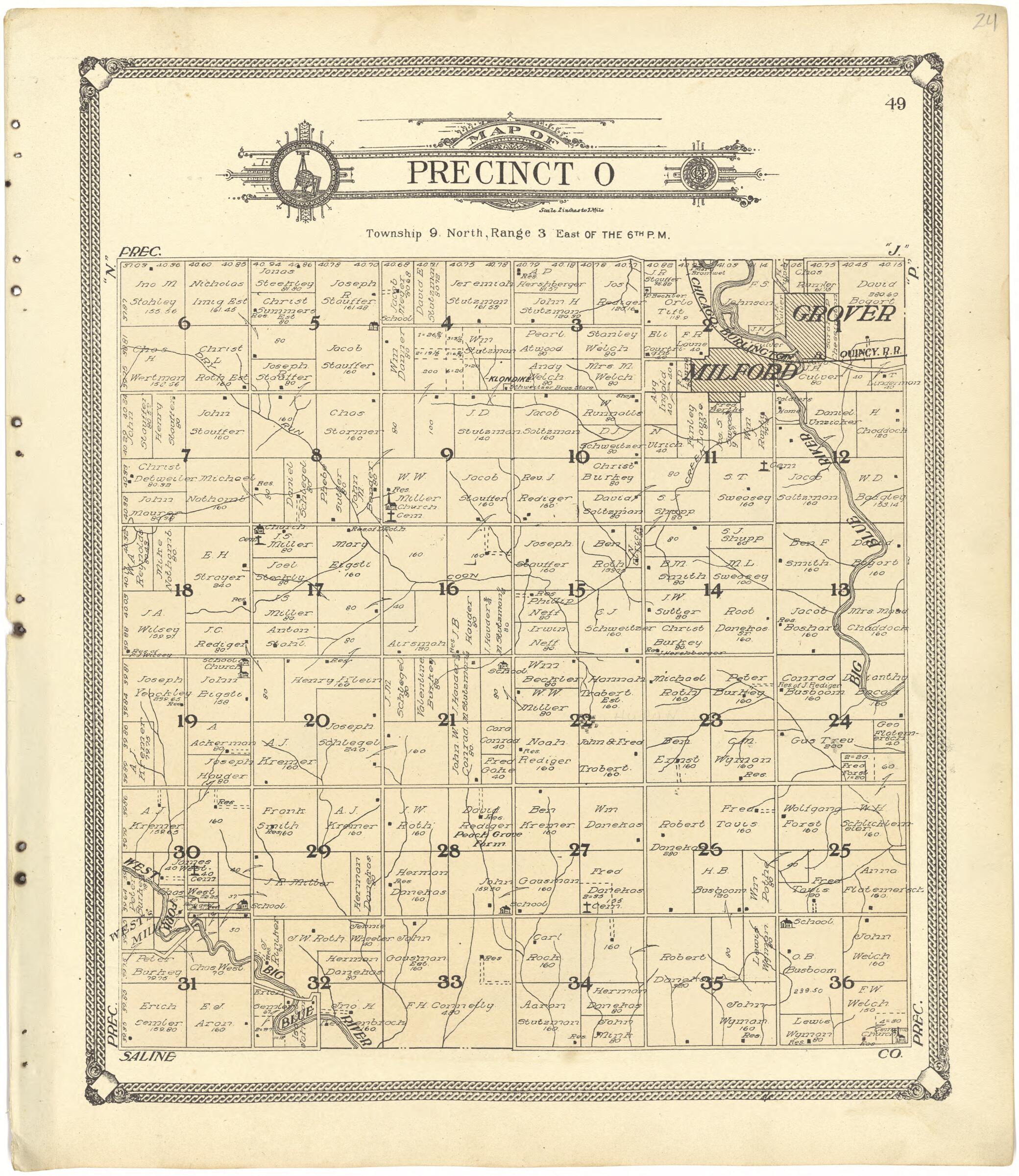 This old map of Map of Precinct O from Standard Atlas of Seward County, Nebraska from 1908 was created by Alden Publishing Co in 1908