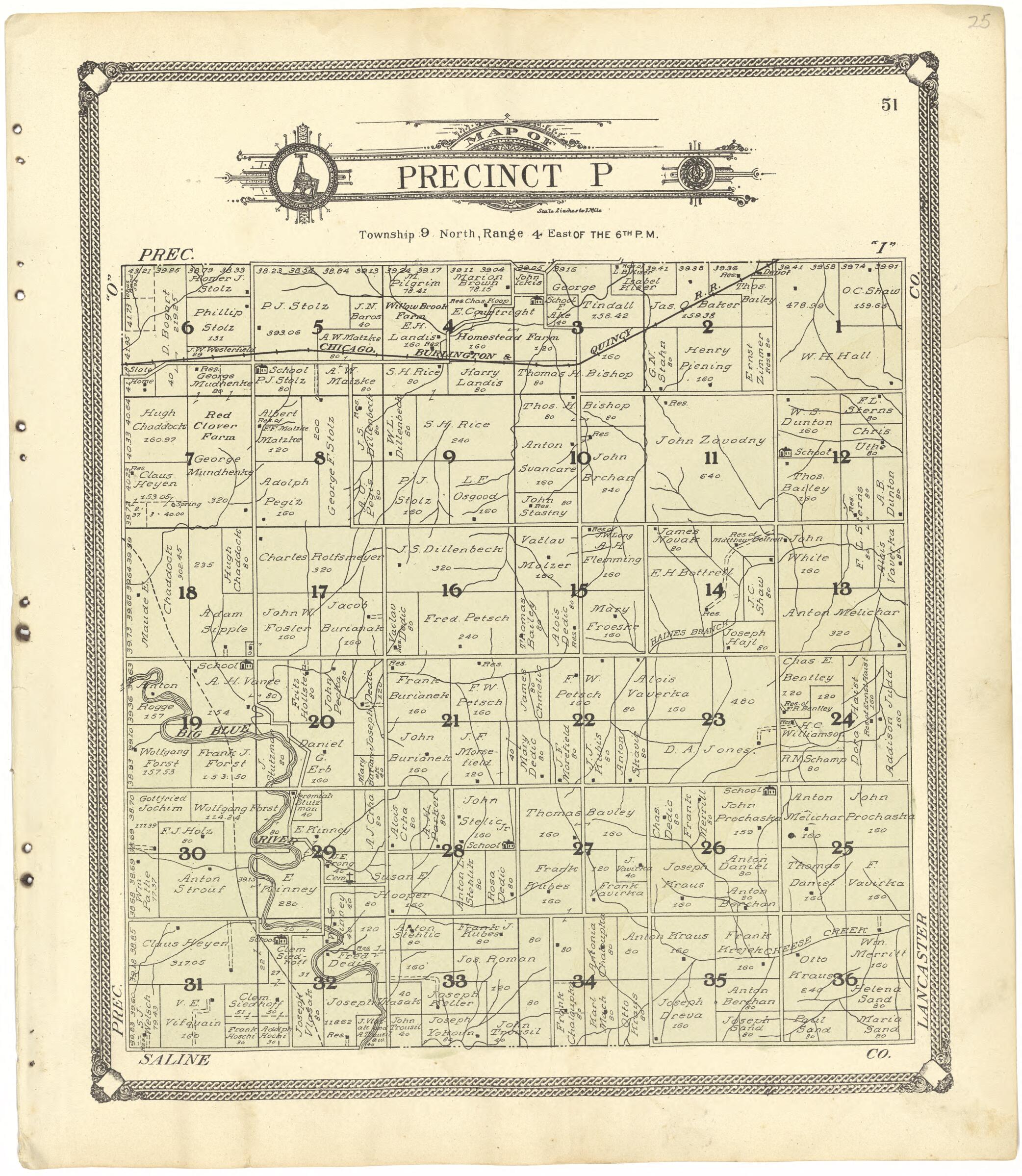 This old map of Map of Precinct P from Standard Atlas of Seward County, Nebraska from 1908 was created by Alden Publishing Co in 1908