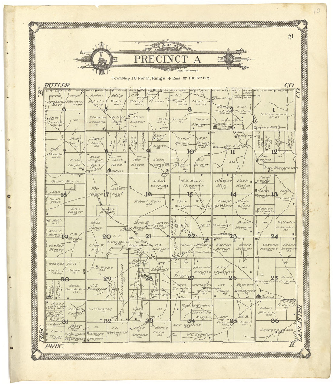 This old map of Map of Precinct a from Standard Atlas of Seward County, Nebraska from 1908 was created by Alden Publishing Co in 1908