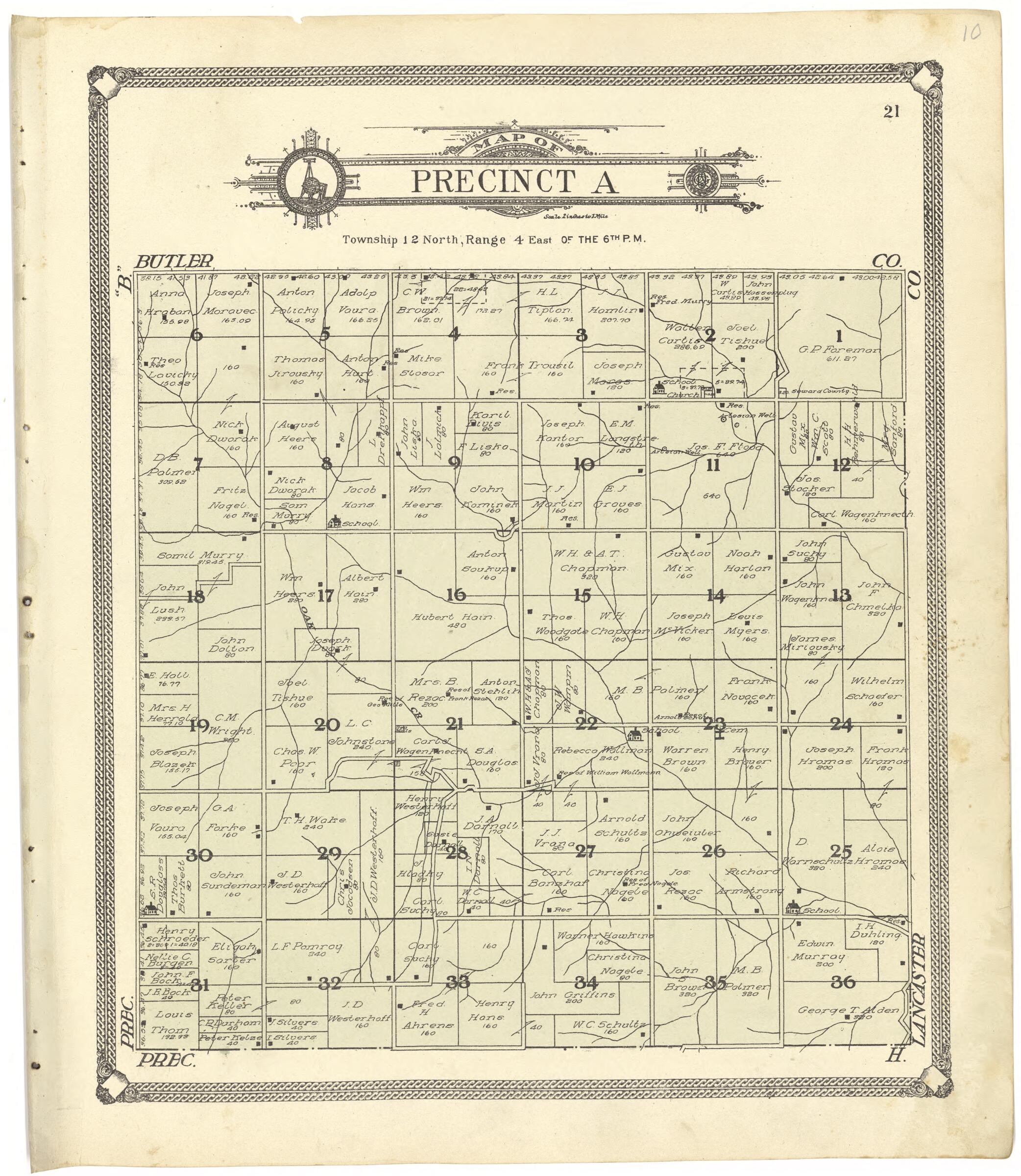 This old map of Map of Precinct a from Standard Atlas of Seward County, Nebraska from 1908 was created by Alden Publishing Co in 1908
