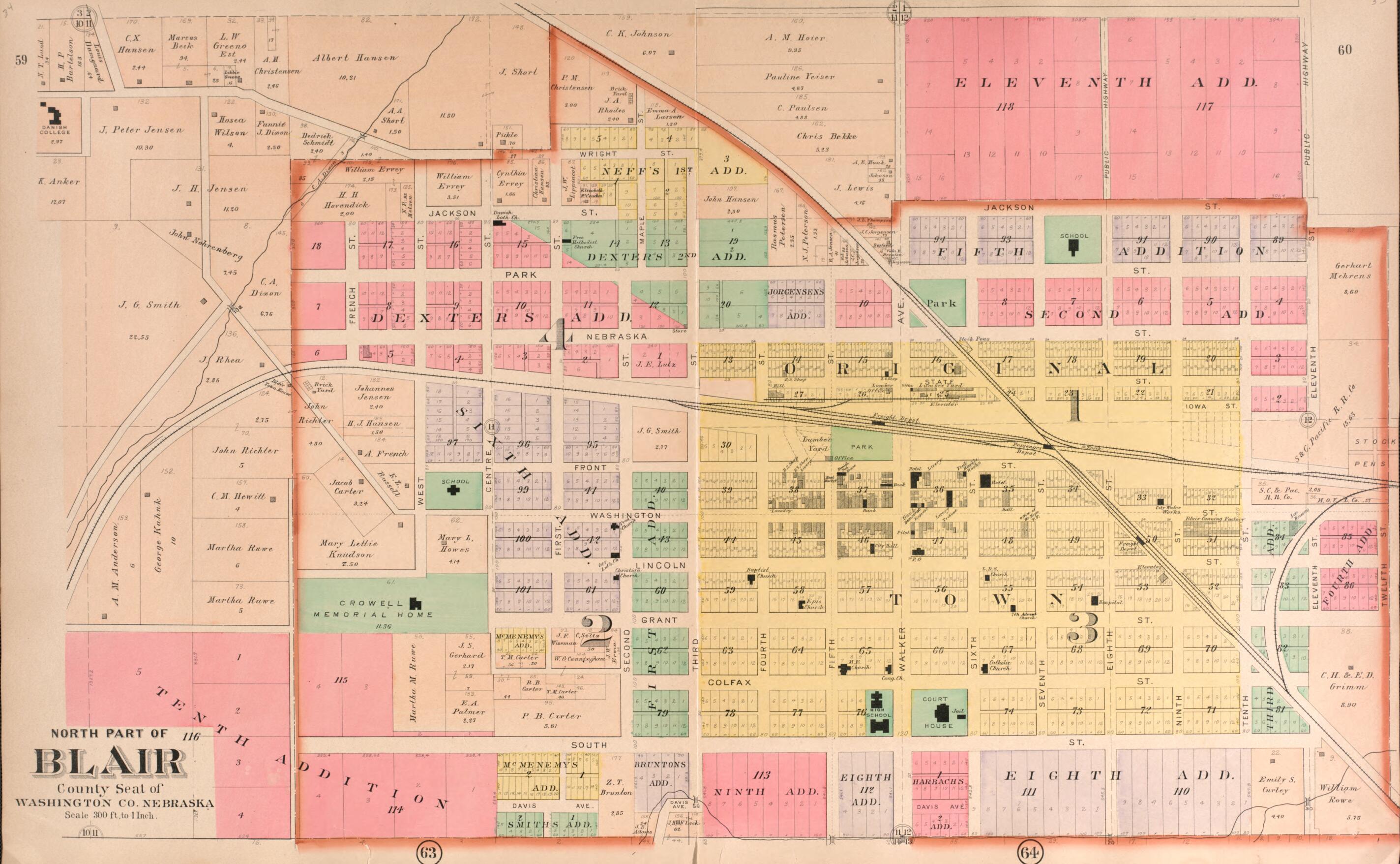 This old map of Blair, North Part from Plat Book of Washington County, Nebraska from 1908 was created by Albert Volk in 1908