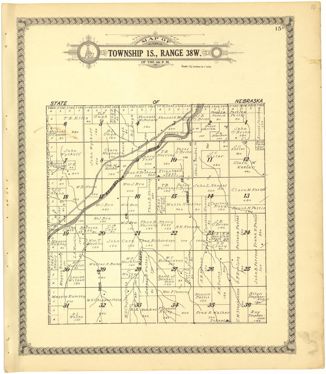 This old map of Map of Township 1S., Range 38W. of the 6th P.M. from Standard Atlas of Cheyenne County, Kansas from 1928 was created by Brock & Company in 1928