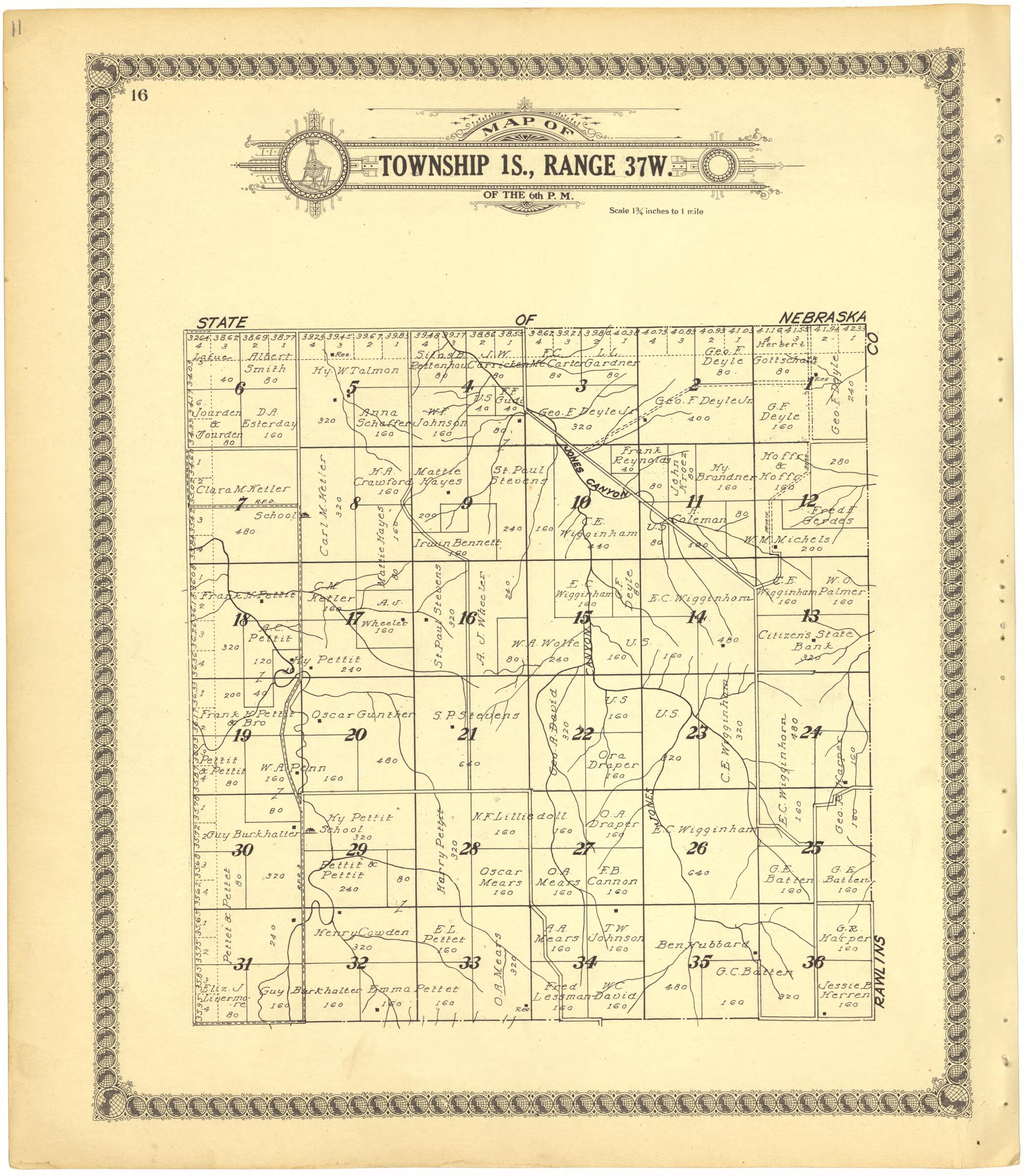 This old map of Map of Township 1S., Range 37W. of the 6th P.M. from Standard Atlas of Cheyenne County, Kansas from 1928 was created by Brock & Company in 1928