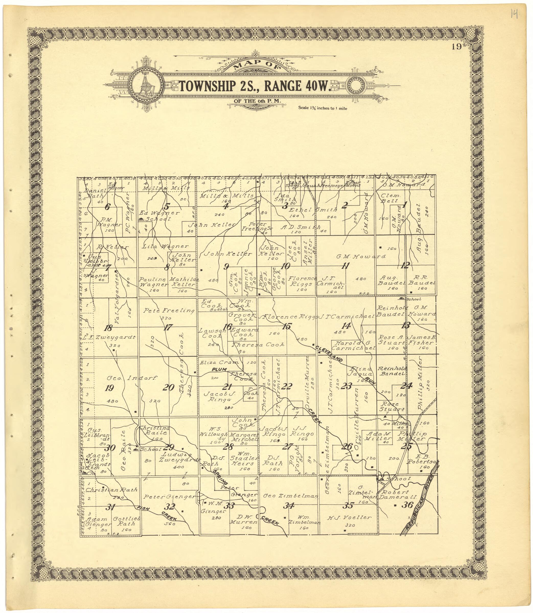 This old map of Map of Township 2S., Range 40W. of the 6th P.M. from Standard Atlas of Cheyenne County, Kansas from 1928 was created by Brock & Company in 1928