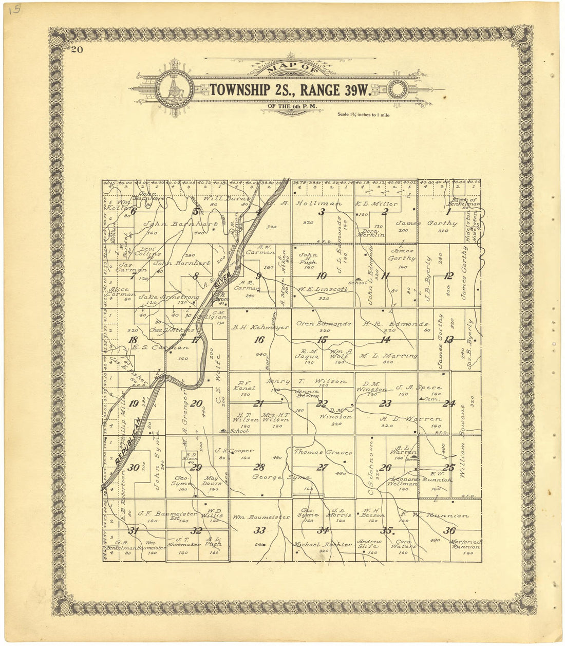This old map of Map of Township 2S., Range 39W. of the 6th P.M. from Standard Atlas of Cheyenne County, Kansas from 1928 was created by Brock & Company in 1928