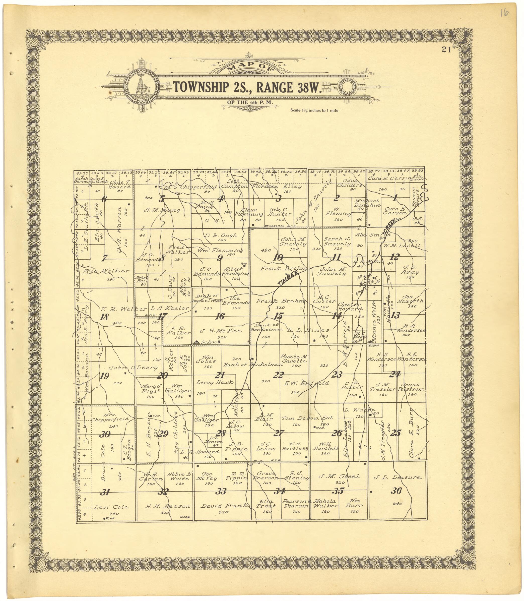 This old map of Map of Township 2S., Range 38W. of the 6th P.M. from Standard Atlas of Cheyenne County, Kansas from 1928 was created by Brock & Company in 1928