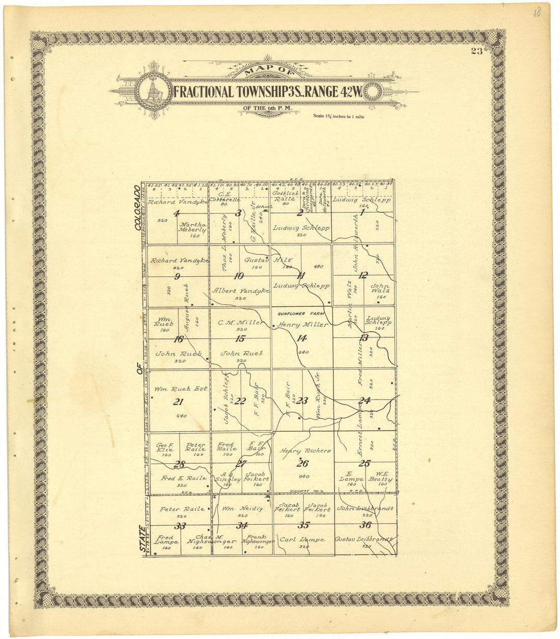 This old map of Map of Fractional Township 3S., Range 42W. of the 6th P.M. from Standard Atlas of Cheyenne County, Kansas from 1928 was created by Brock & Company in 1928
