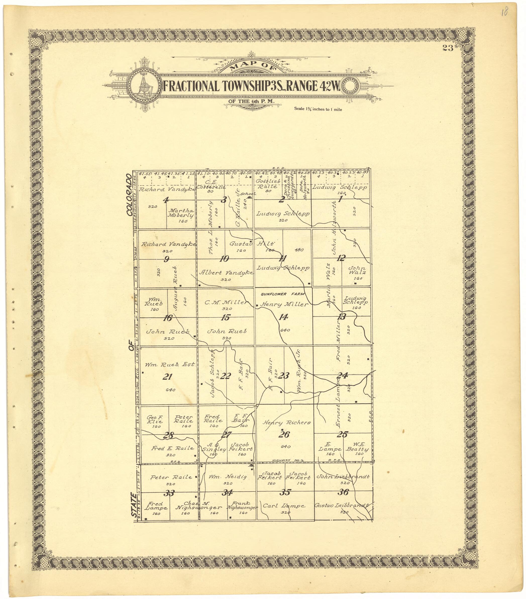 This old map of Map of Fractional Township 3S., Range 42W. of the 6th P.M. from Standard Atlas of Cheyenne County, Kansas from 1928 was created by Brock & Company in 1928