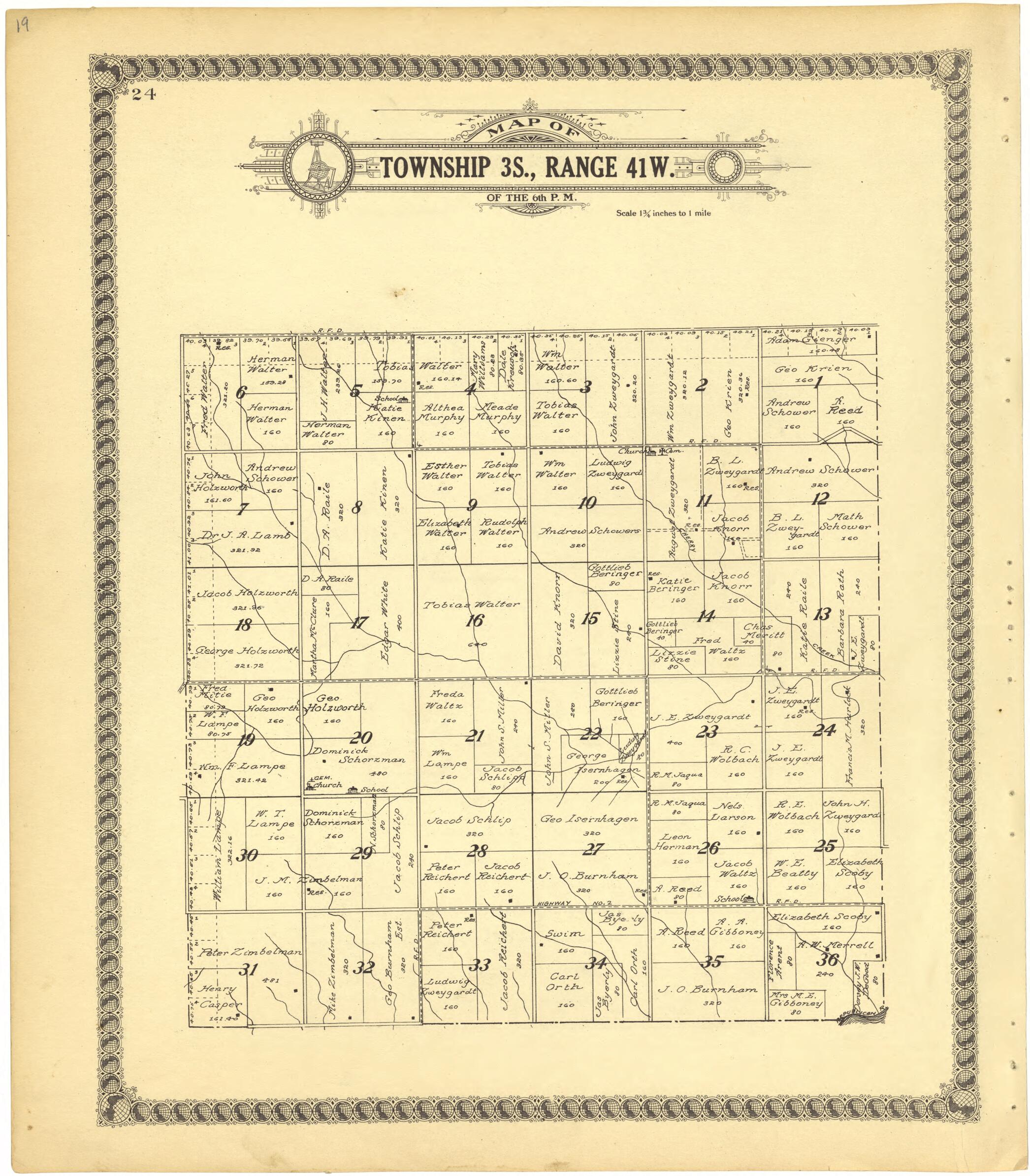 This old map of Map of Township 3S., Range 41W. of the 6th P.M. from Standard Atlas of Cheyenne County, Kansas from 1928 was created by Brock & Company in 1928