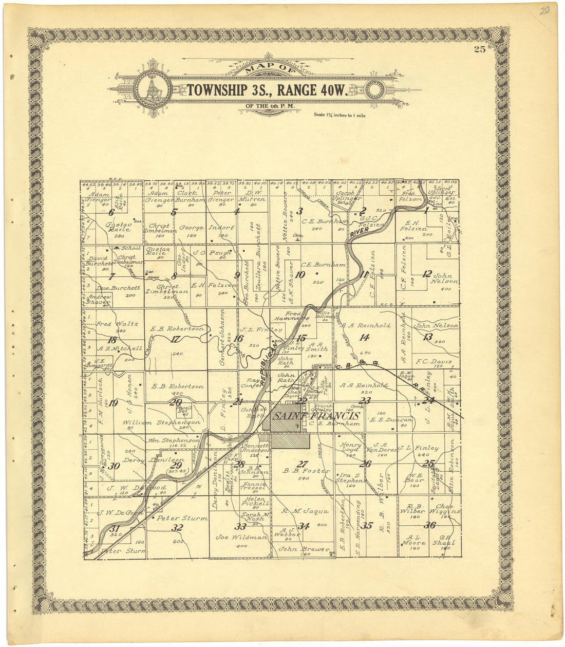 This old map of Map of Township 3S., Range 40W. of the 6th P.M. from Standard Atlas of Cheyenne County, Kansas from 1928 was created by Brock & Company in 1928