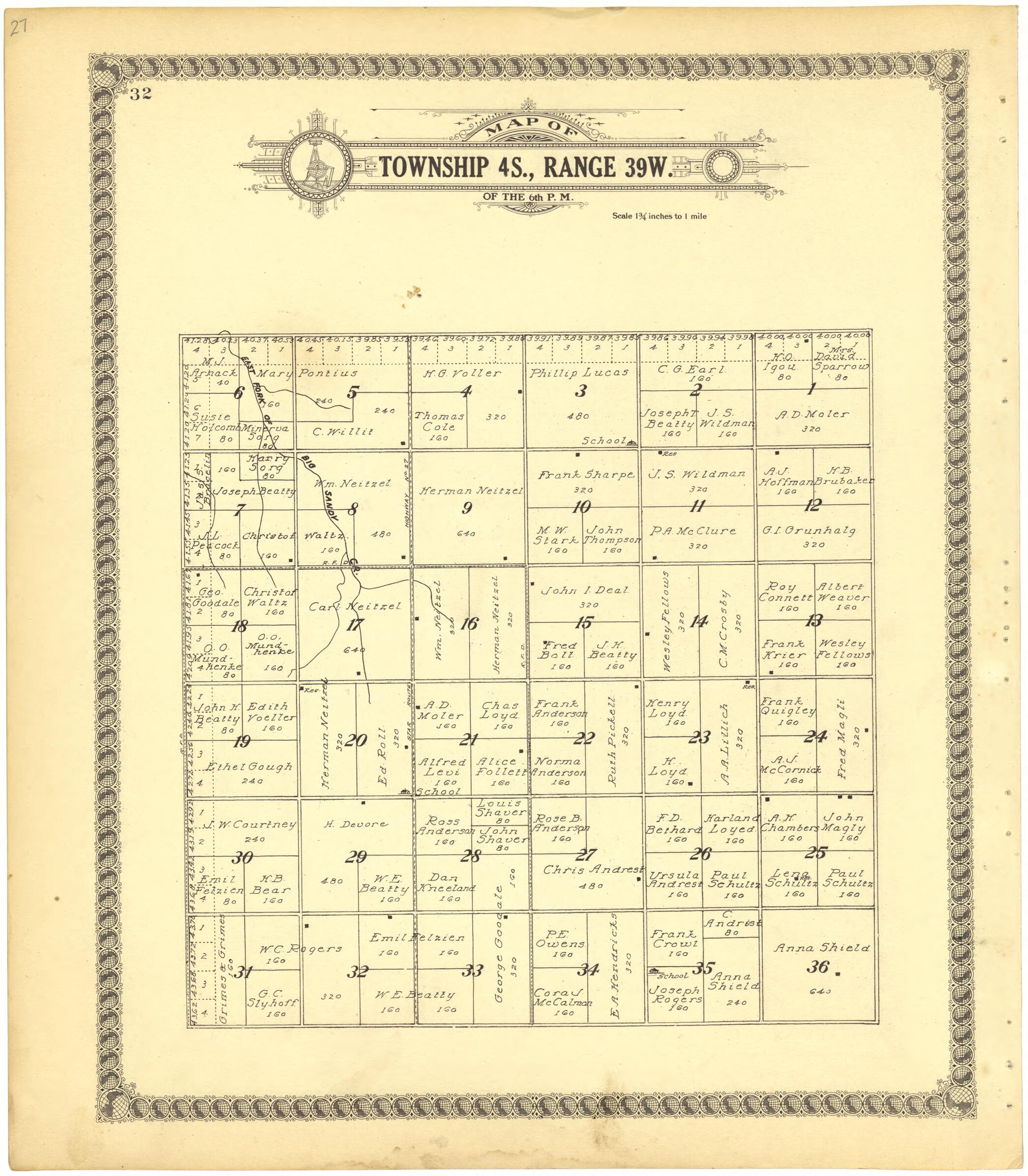 This old map of Map of Township 4S., Range 39W. of the 6th P.M. from Standard Atlas of Cheyenne County, Kansas from 1928 was created by Brock & Company in 1928