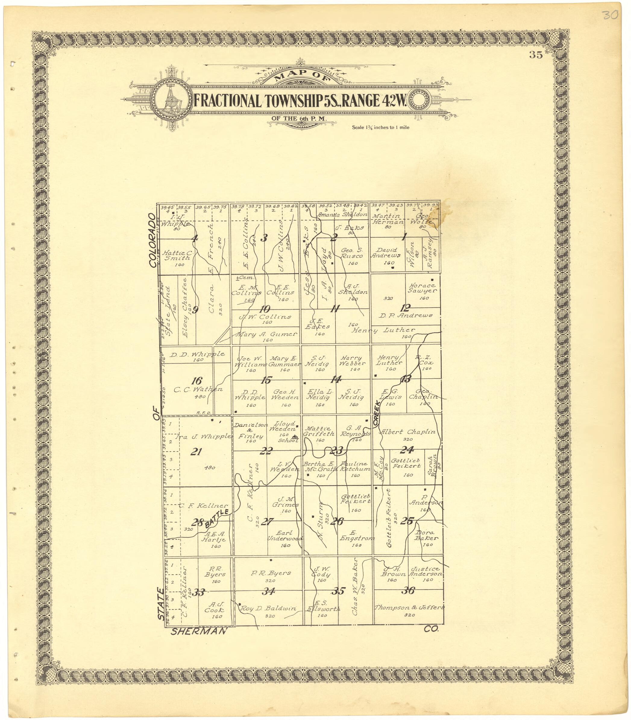 This old map of Map of Fractional Township 5S., Range 42W. of the 6th P.M. from Standard Atlas of Cheyenne County, Kansas from 1928 was created by Brock & Company in 1928