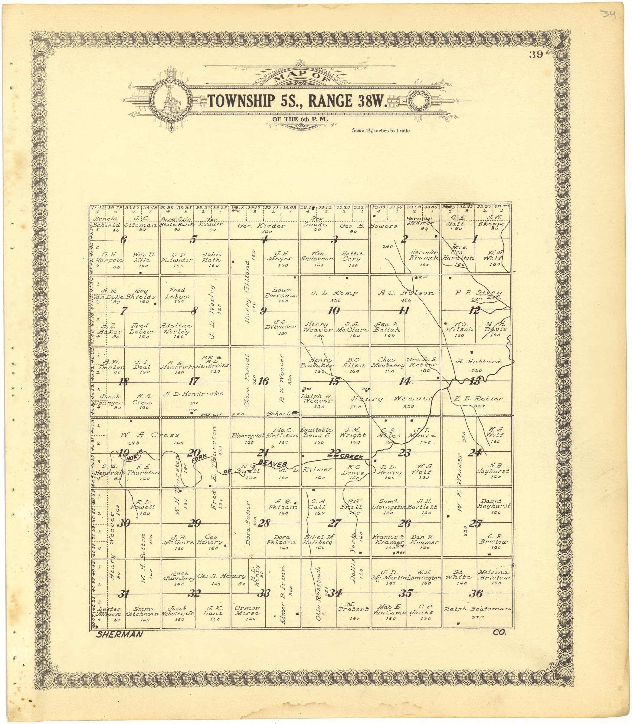This old map of Map of Township 5S., Range 38W. of the 6th P.M. from Standard Atlas of Cheyenne County, Kansas from 1928 was created by Brock & Company in 1928