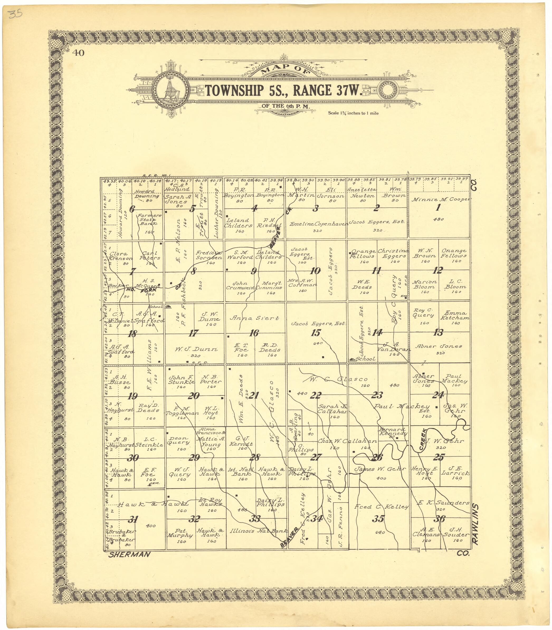 This old map of Map of Township 5S., Range 37W. of the 6th P.M. from Standard Atlas of Cheyenne County, Kansas from 1928 was created by Brock & Company in 1928