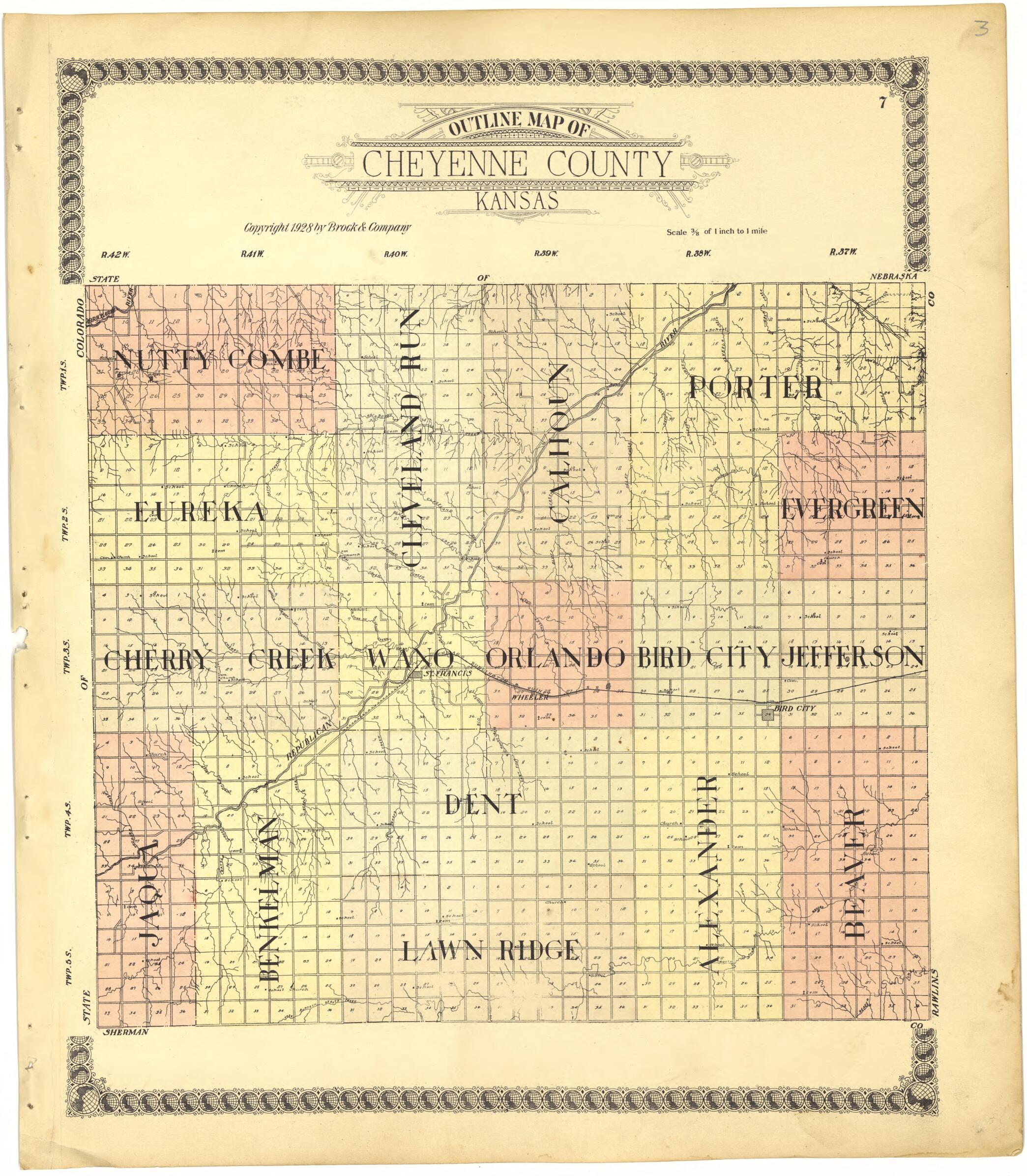 This old map of Outline Map of Cheyenne County, Kansas from Standard Atlas of Cheyenne County, Kansas from 1928 was created by Brock & Company in 1928