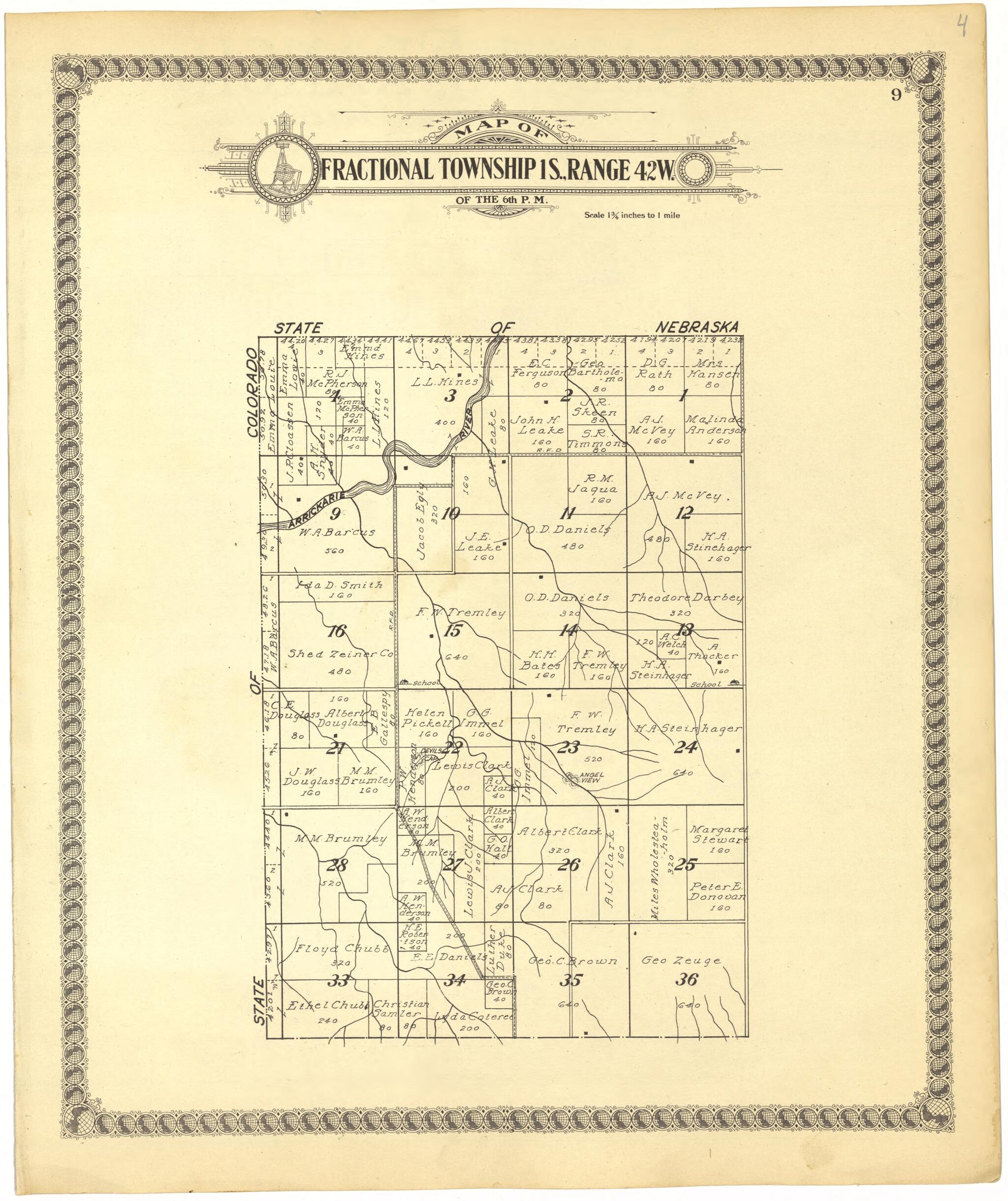 This old map of Map of Fractional Township 1S., Range 42W. of the 6th P.M. from Standard Atlas of Cheyenne County, Kansas from 1928 was created by Brock & Company in 1928