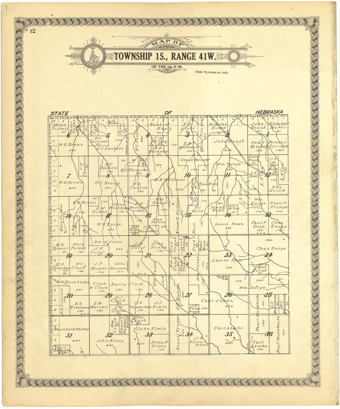 This old map of Map of Township 1S., Range 41W. of the 6th P.M. from Standard Atlas of Cheyenne County, Kansas from 1928 was created by Brock & Company in 1928