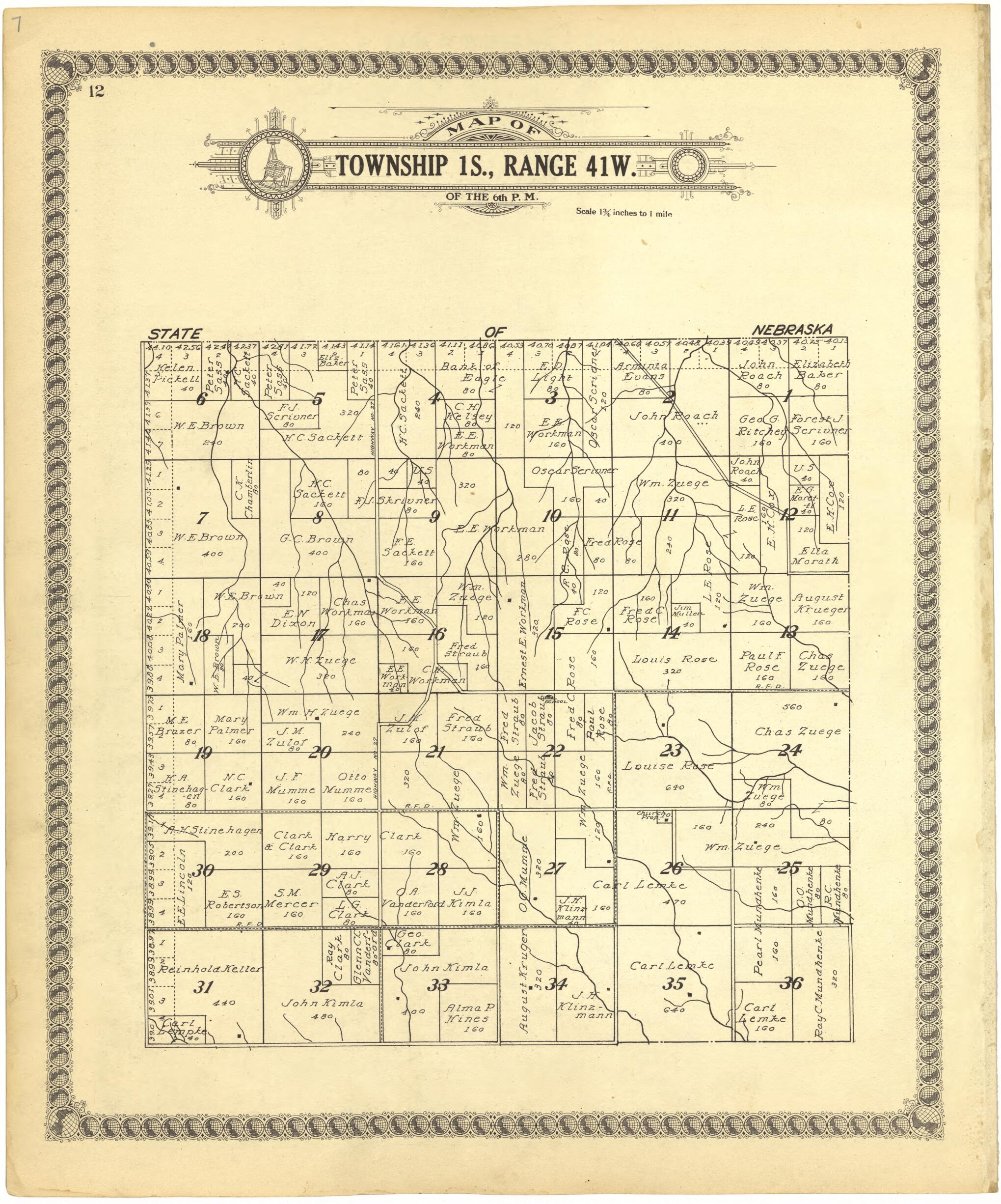 This old map of Map of Township 1S., Range 41W. of the 6th P.M. from Standard Atlas of Cheyenne County, Kansas from 1928 was created by Brock & Company in 1928