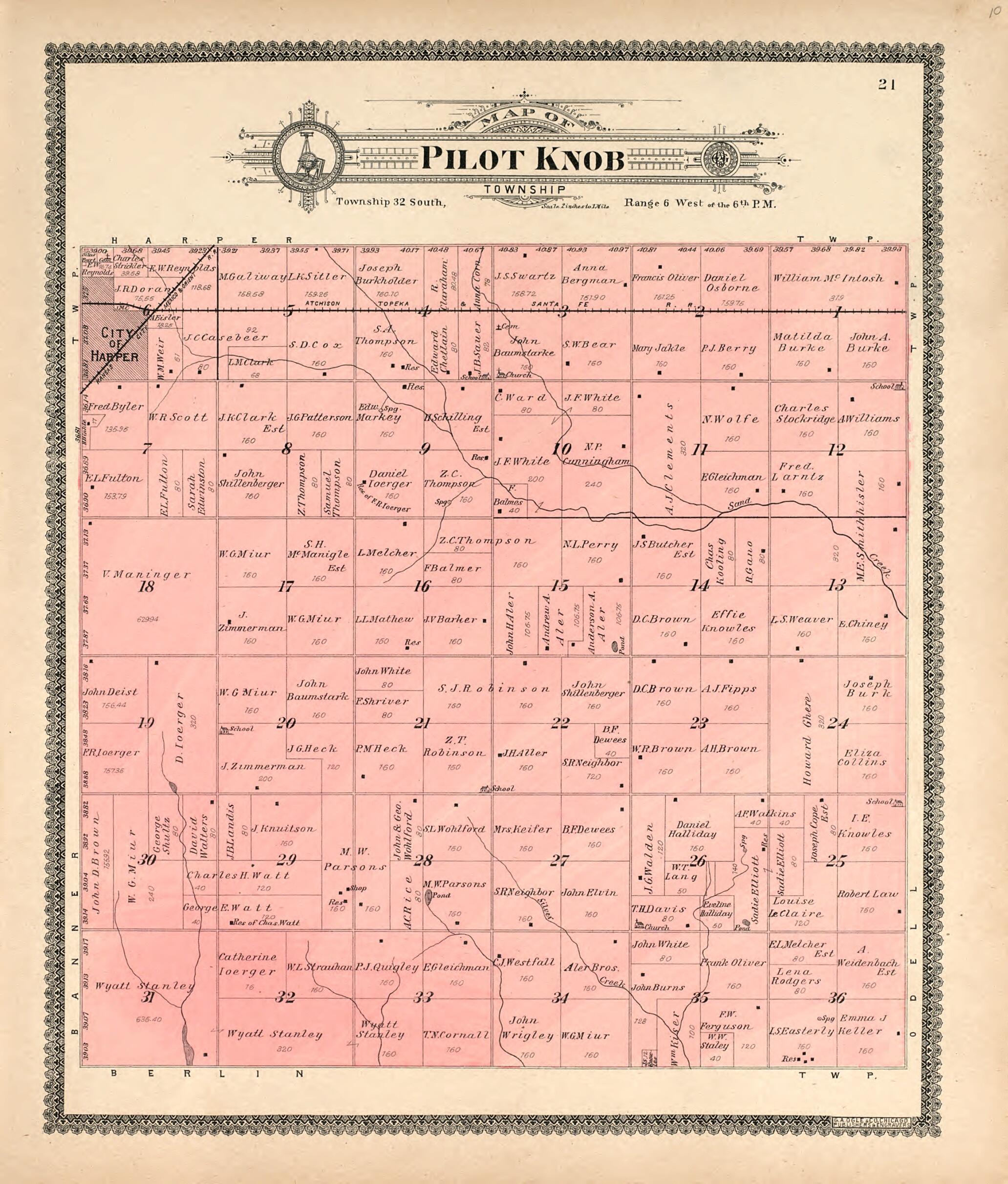 This old map of Map of Pilot Knob Township from Standard Atlas of Harper County, Kansas from 1902 was created by Geo. A. Ogle & Co in 1902