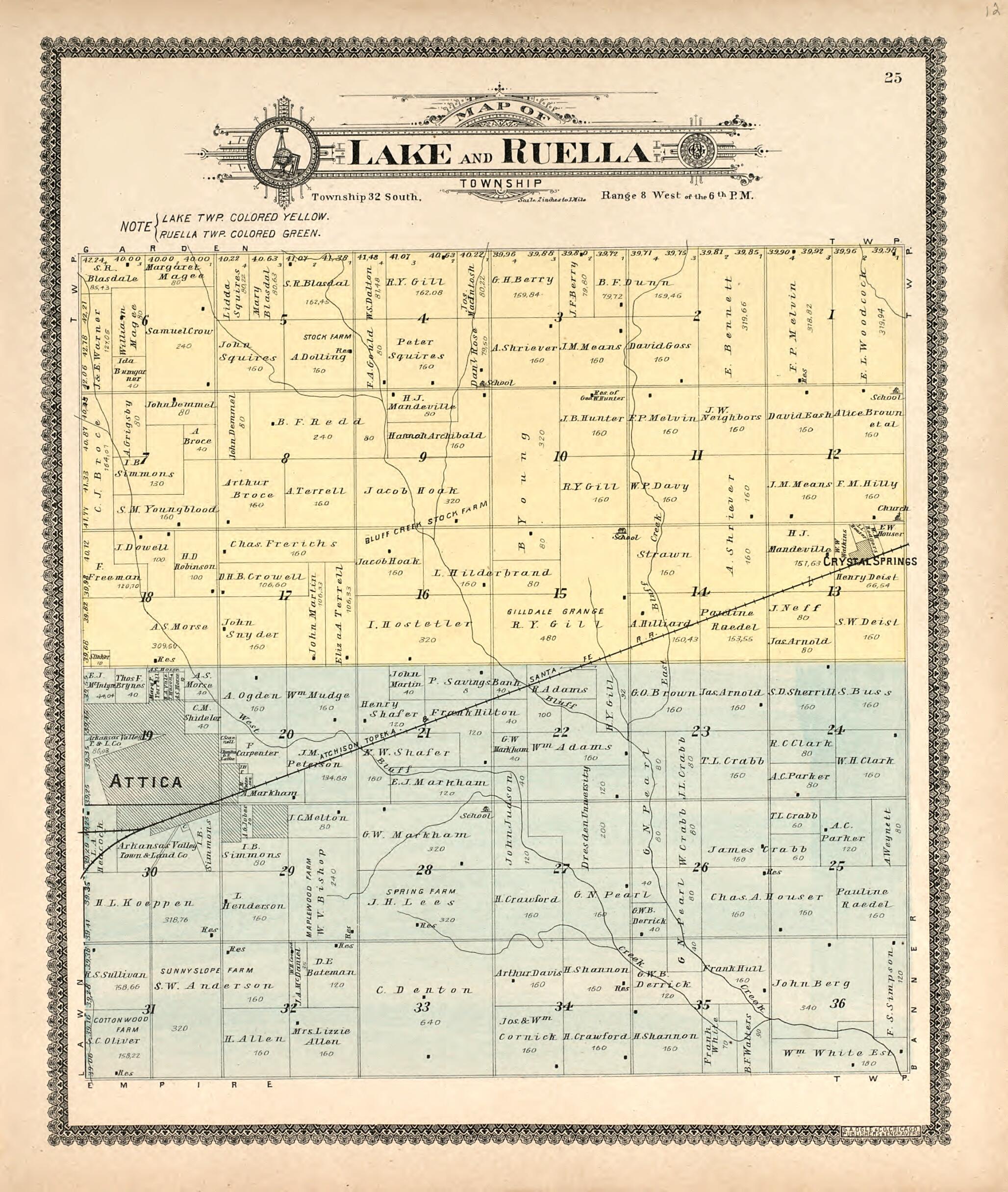 This old map of Map of Lake and Ruella Township from Standard Atlas of Harper County, Kansas from 1902 was created by Geo. A. Ogle & Co in 1902