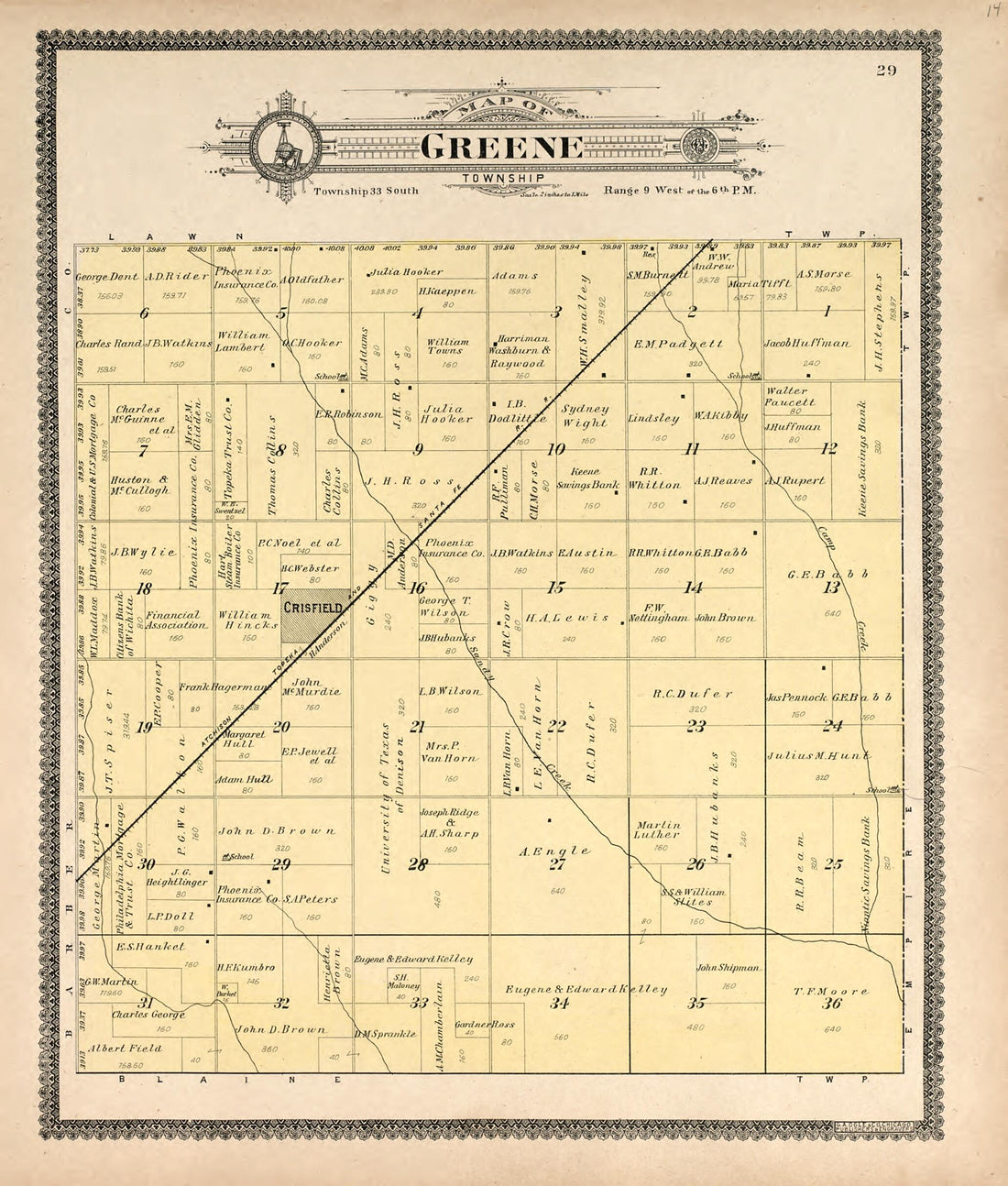 This old map of Map of Greene Township from Standard Atlas of Harper County, Kansas from 1902 was created by Geo. A. Ogle & Co in 1902