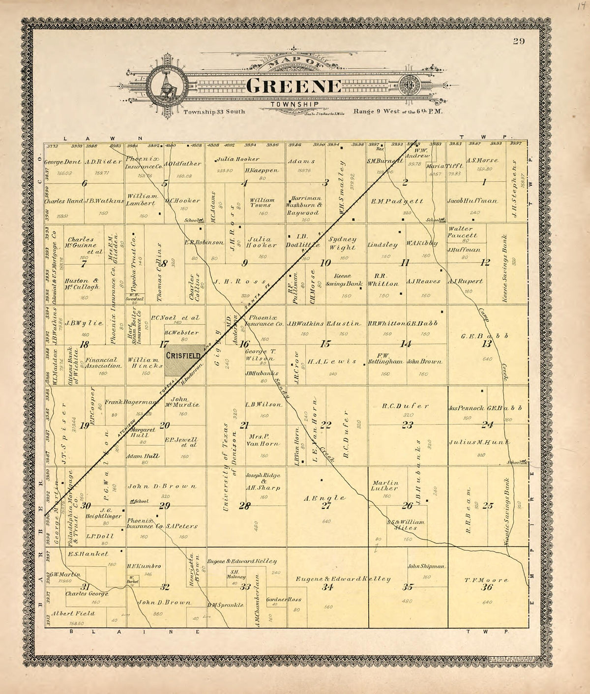 Map of Greene Township from Standard Atlas of Harper County, Kansas 1902 by Relic Map Company