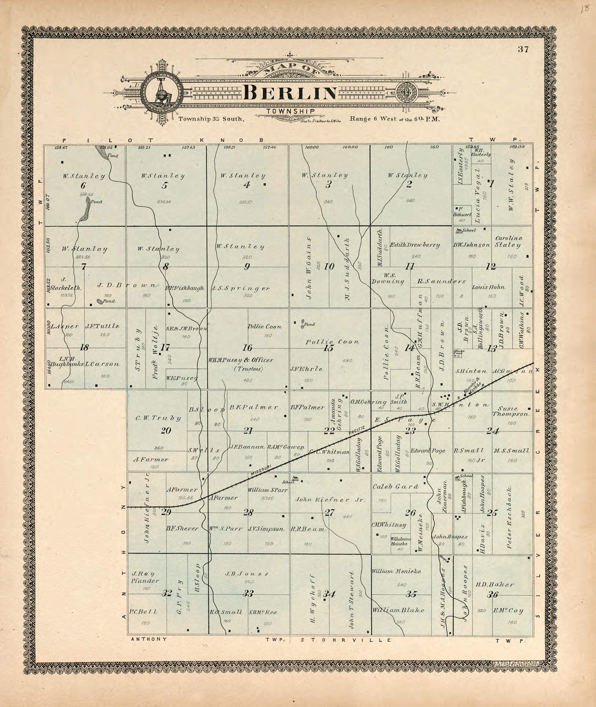 This old map of Map of Berlin Township from Standard Atlas of Harper County, Kansas from 1902 was created by Geo. A. Ogle & Co in 1902