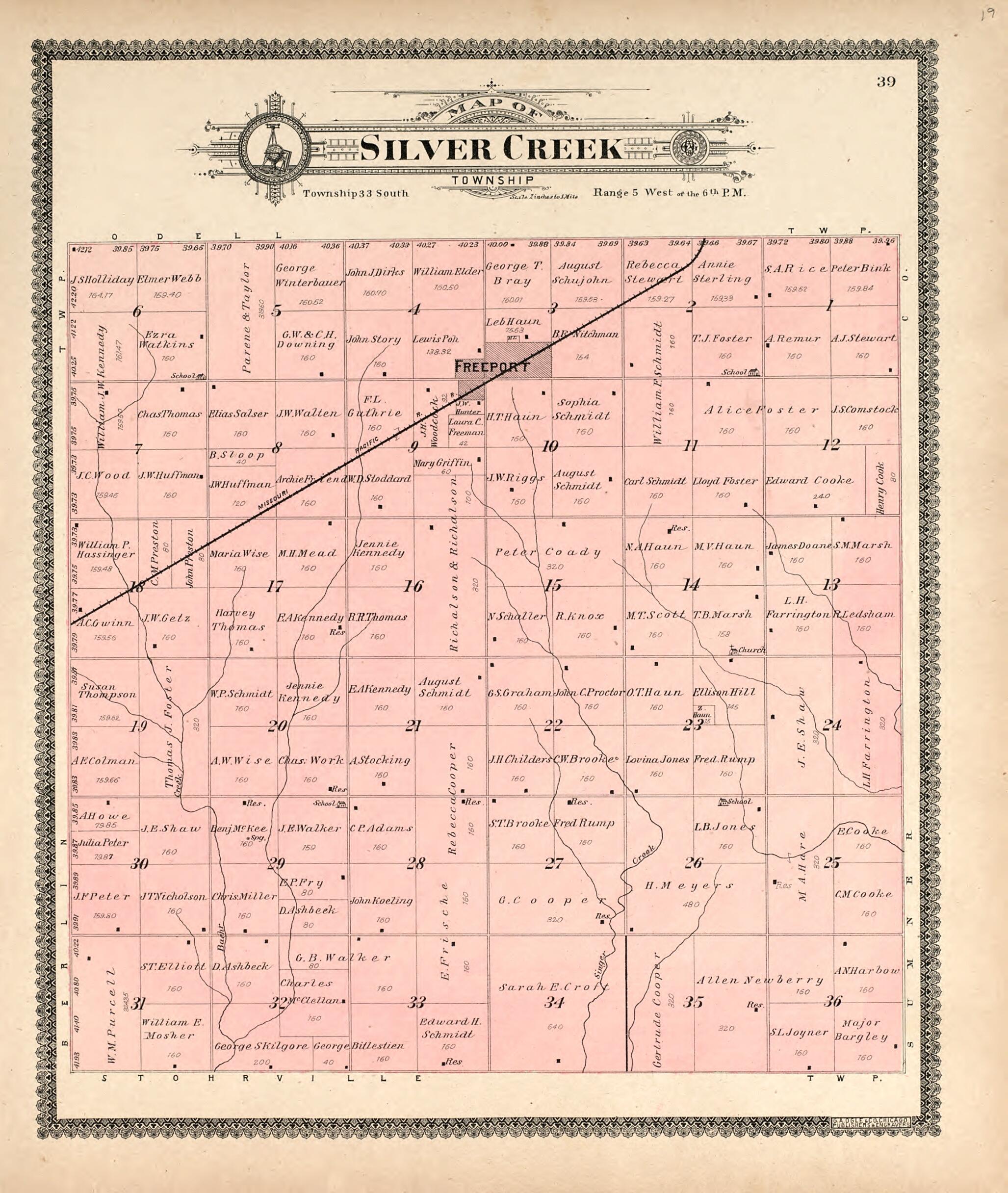 This old map of Map of Silver Creek Township from Standard Atlas of Harper County, Kansas from 1902 was created by Geo. A. Ogle & Co in 1902