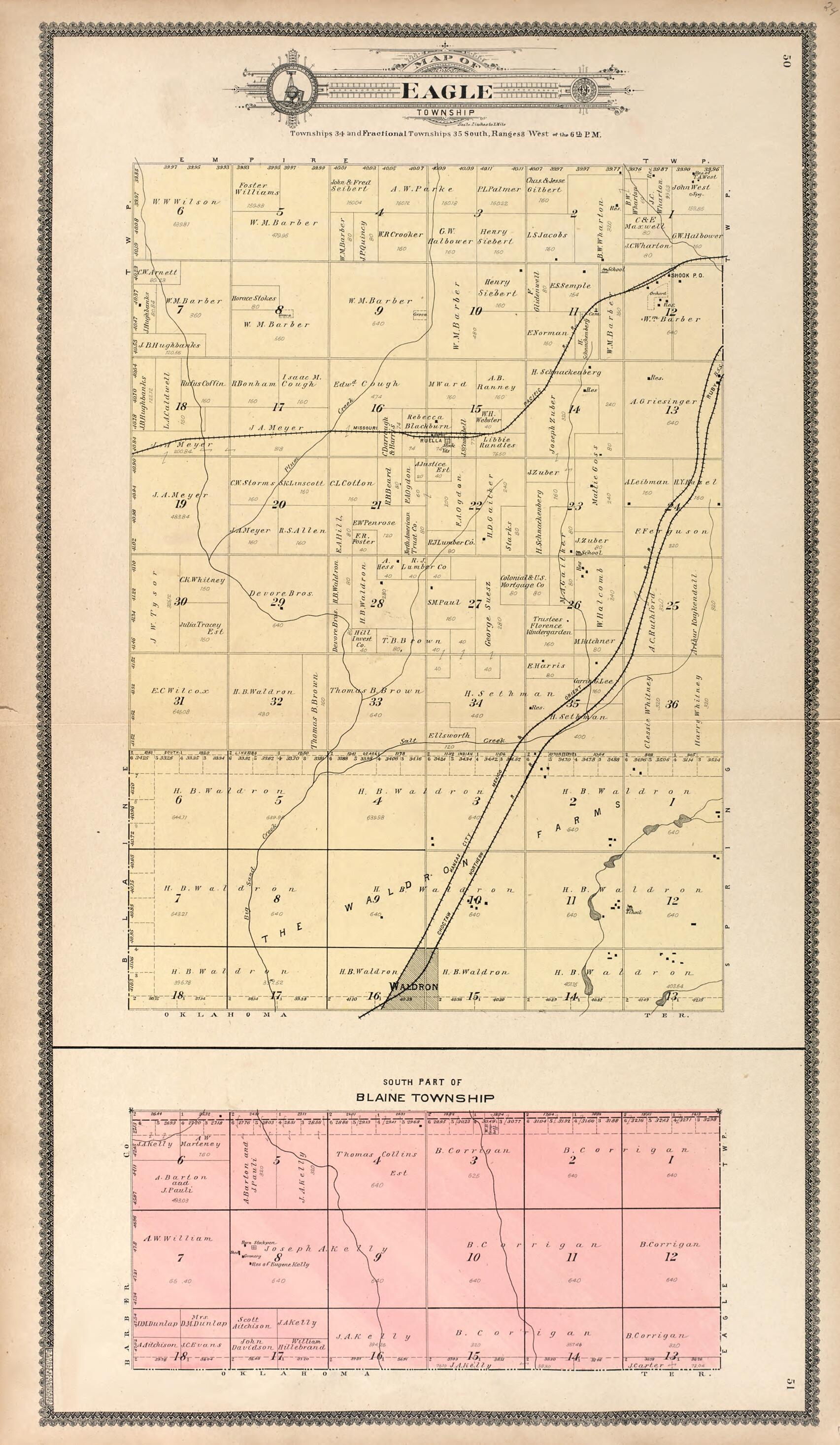 This old map of Map of Eagle Township; South East Part of Blaine Township from Standard Atlas of Harper County, Kansas from 1902 was created by Geo. A. Ogle & Co in 1902