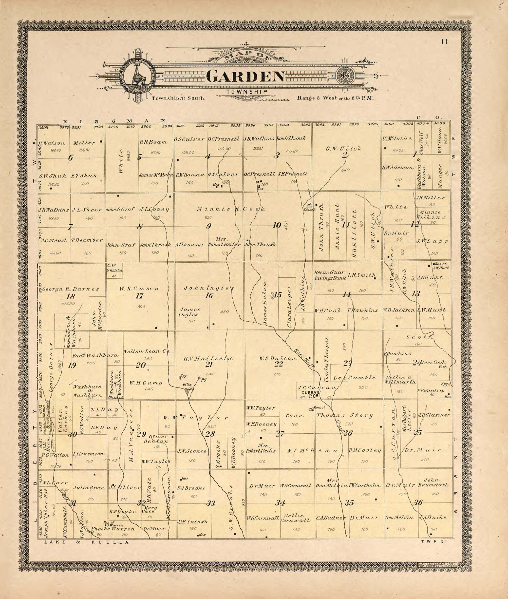 This old map of Map of Garden Township from Standard Atlas of Harper County, Kansas from 1902 was created by Geo. A. Ogle & Co in 1902