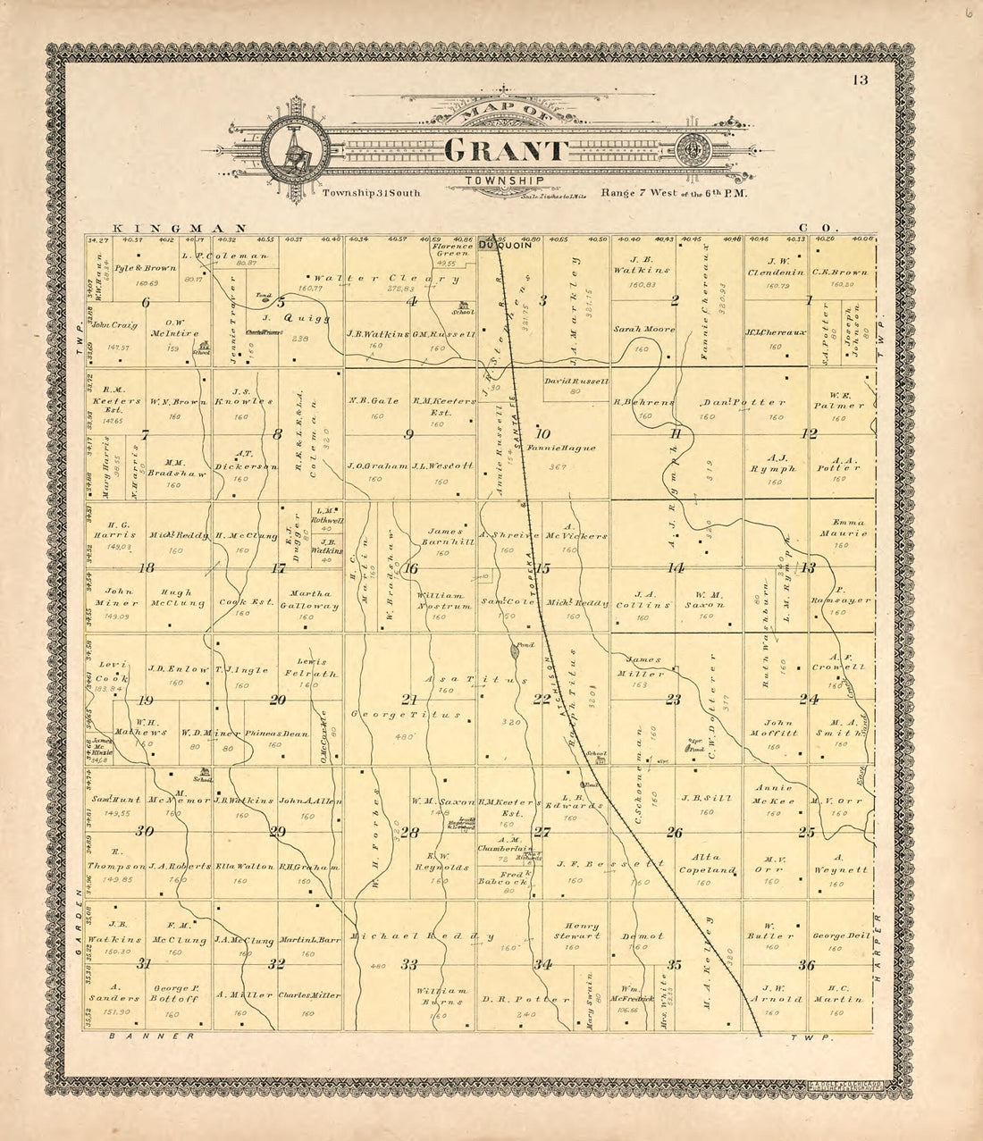 This old map of Map of Grant Township from Standard Atlas of Harper County, Kansas from 1902 was created by Geo. A. Ogle & Co in 1902
