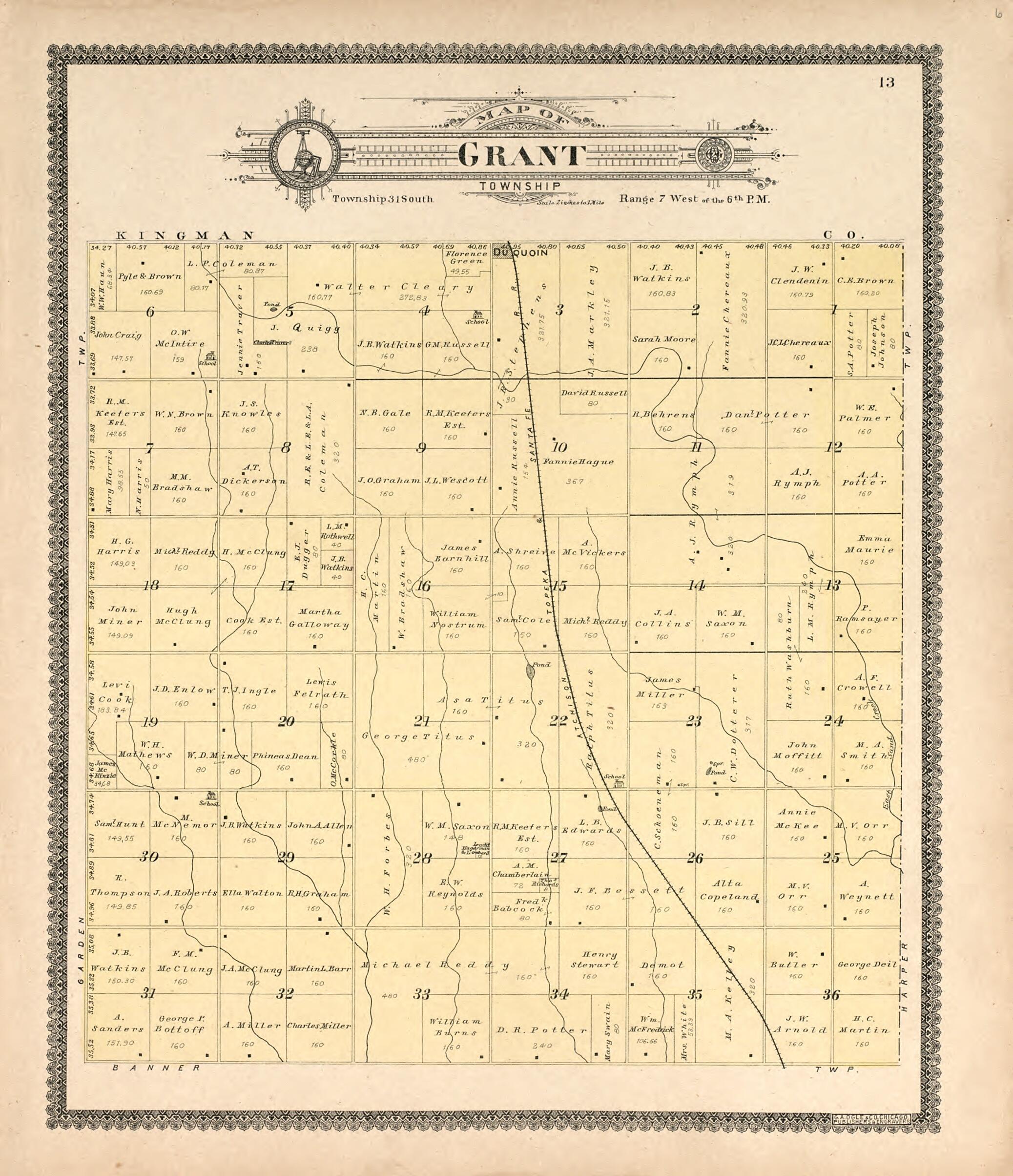This old map of Map of Grant Township from Standard Atlas of Harper County, Kansas from 1902 was created by Geo. A. Ogle & Co in 1902