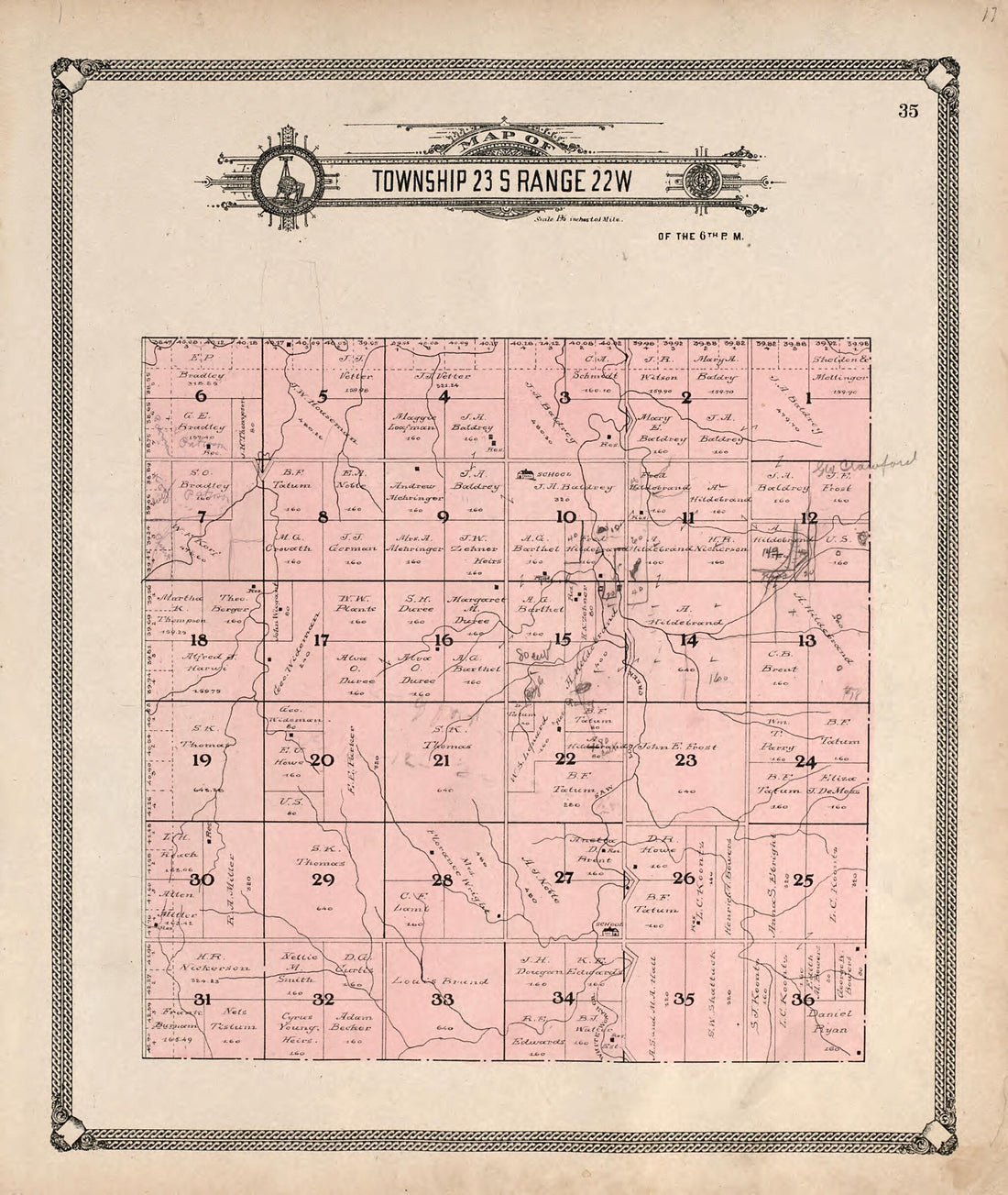 This old map of Map of Township 23 S Range 22 W from Standard Atlas of Hodgeman County, Kansas from 1907 was created by Geo. A. Ogle & Co in 1907