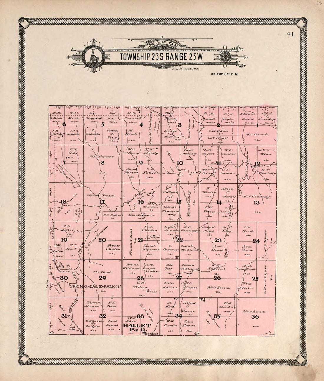 This old map of Map of Township 23 S Range 25 W from Standard Atlas of Hodgeman County, Kansas from 1907 was created by Geo. A. Ogle & Co in 1907